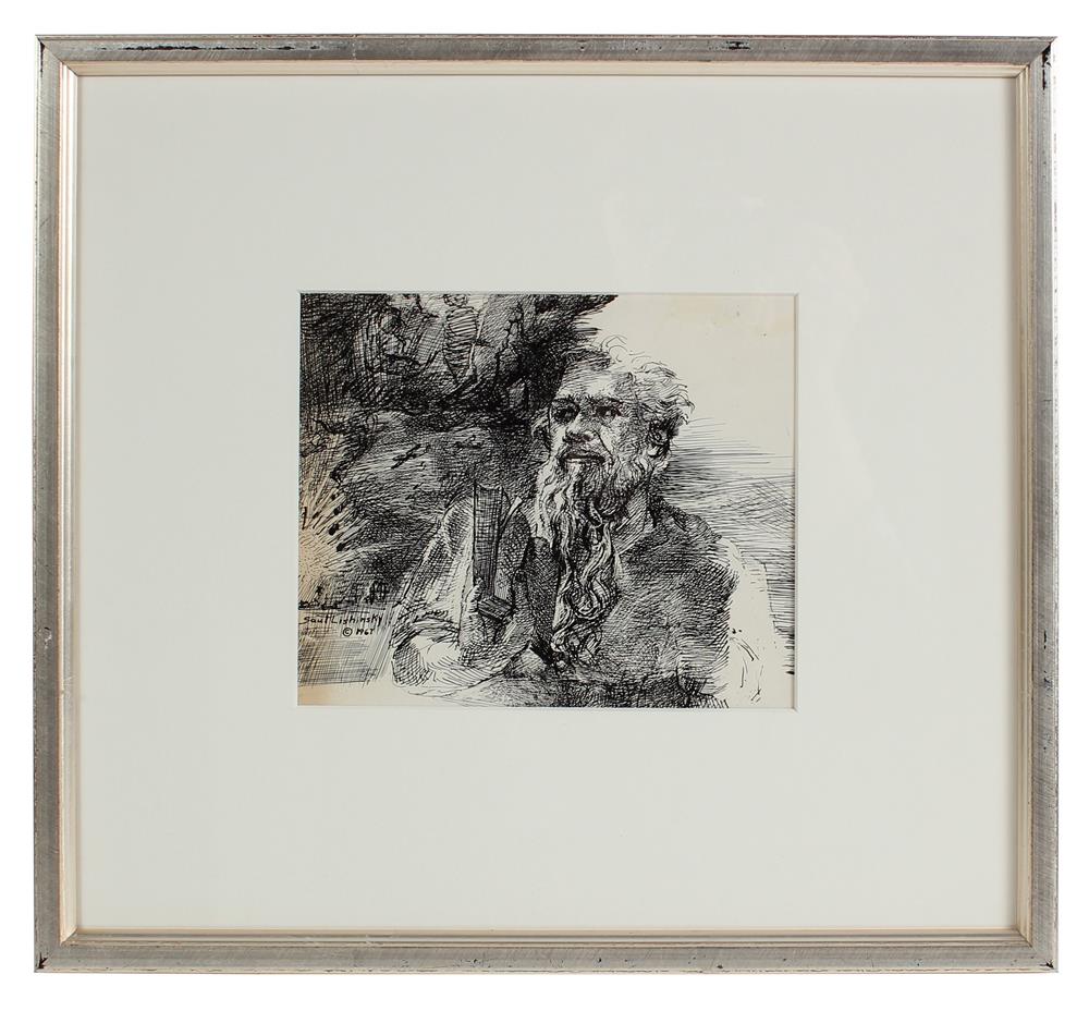 Modernist Portrait of a Bearded Man<br>Ink, 1940-60s<br><br>#10821