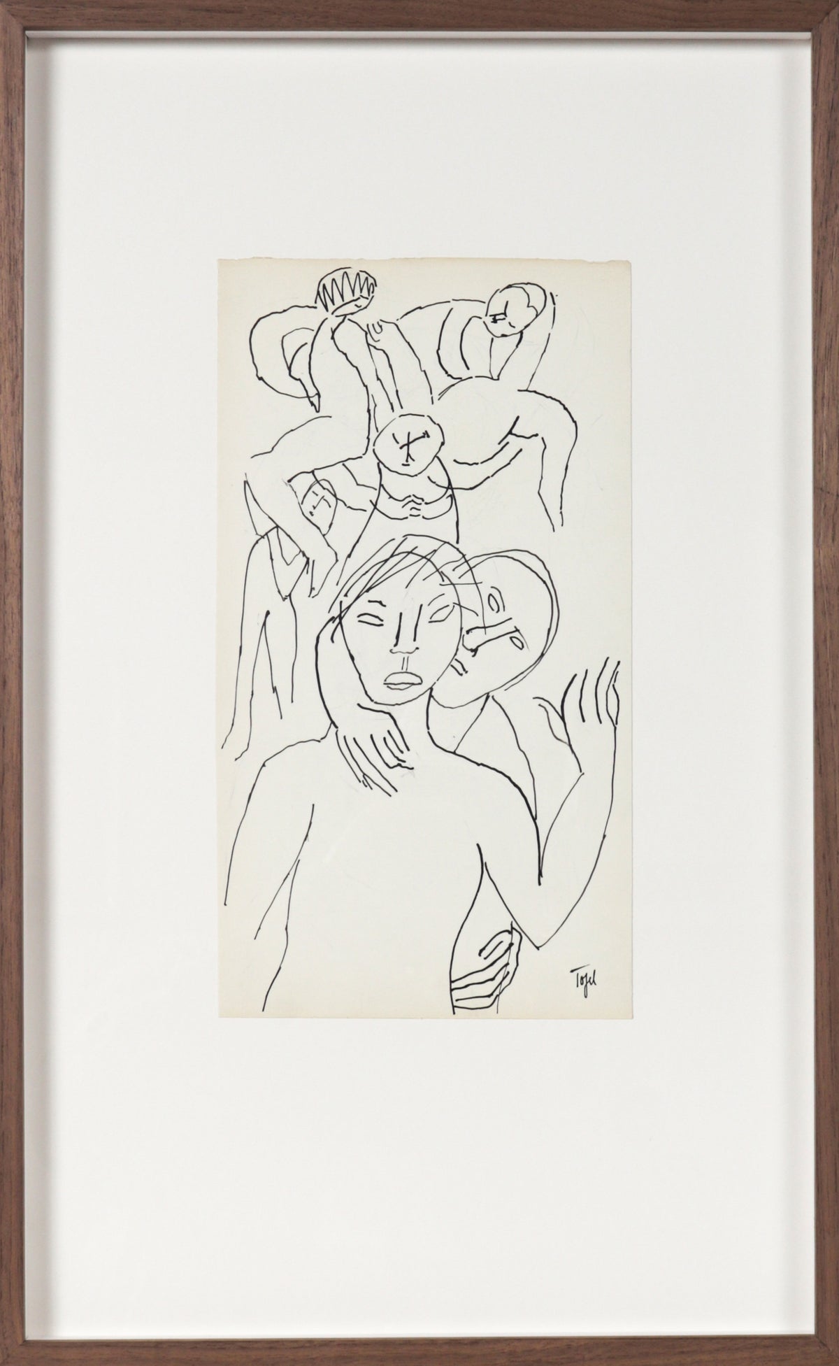 Linear Expressionist Figure Scene &lt;br&gt;20th C. Ink&lt;br&gt;&lt;br&gt;#11238