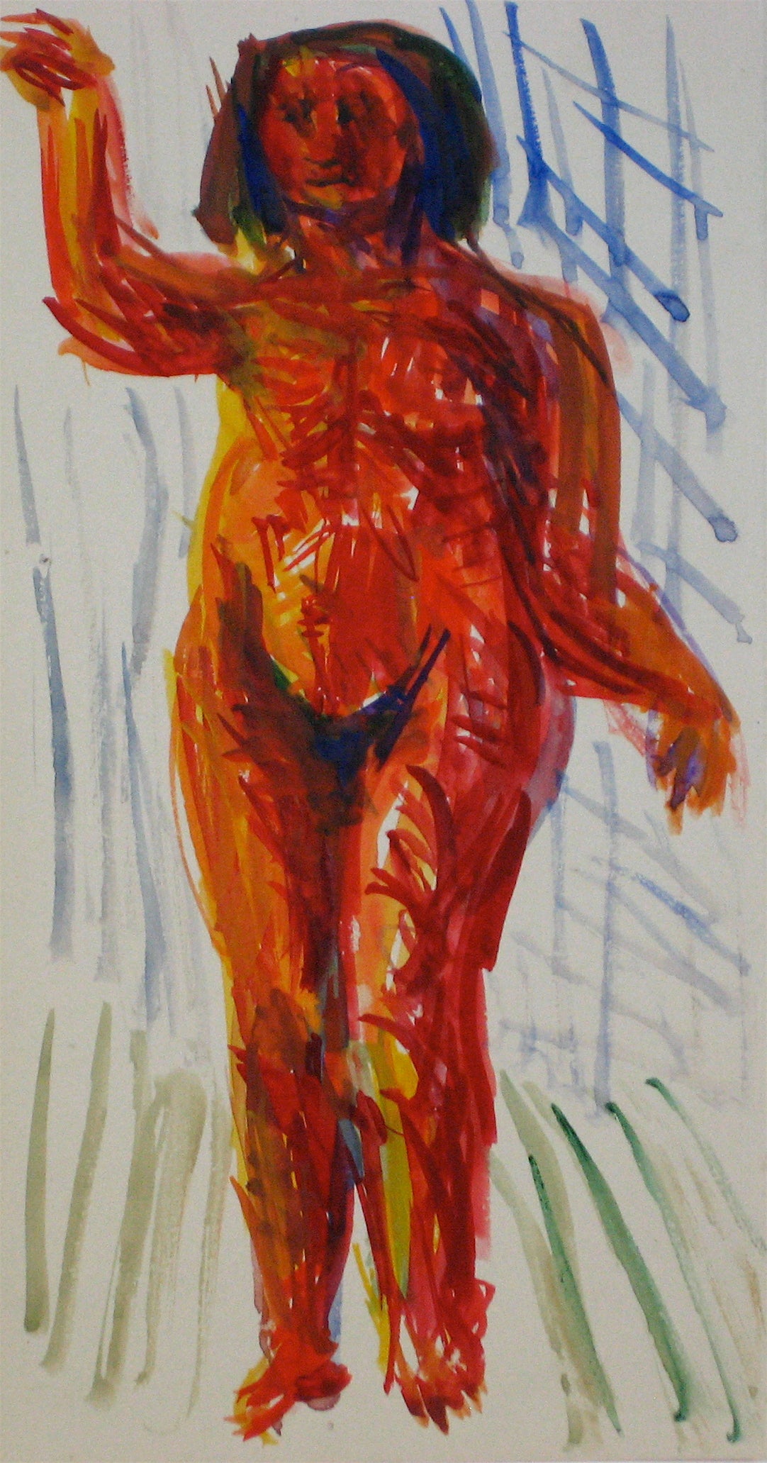 Colorful Expressionist Figure Abstract in Red&lt;br&gt;Early 20th Century Watercolor&lt;br&gt;&lt;br&gt;#11253
