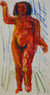Colorful Expressionist Figure Abstract in Red<br>Early 20th Century Watercolor<br><br>#11253