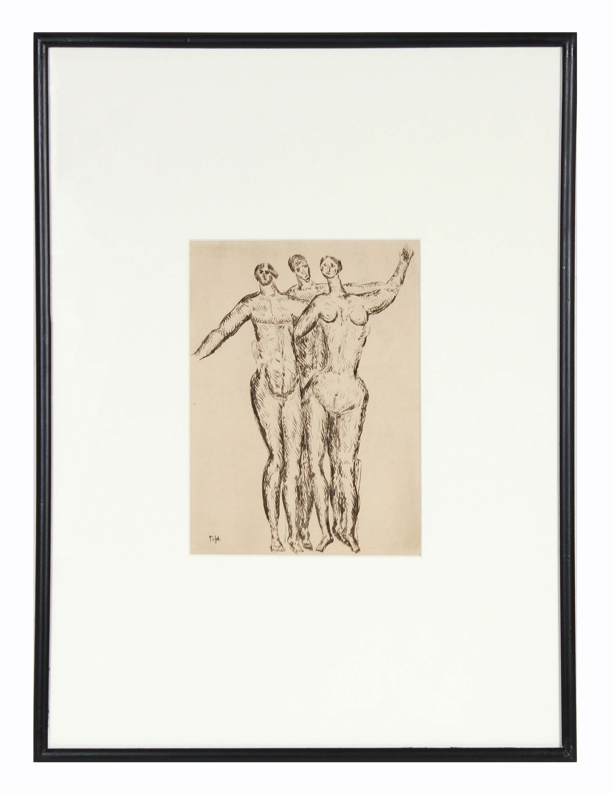 Three Embracing Expressionist Figures<br>Early 20th Century Etching<br><br>#11256