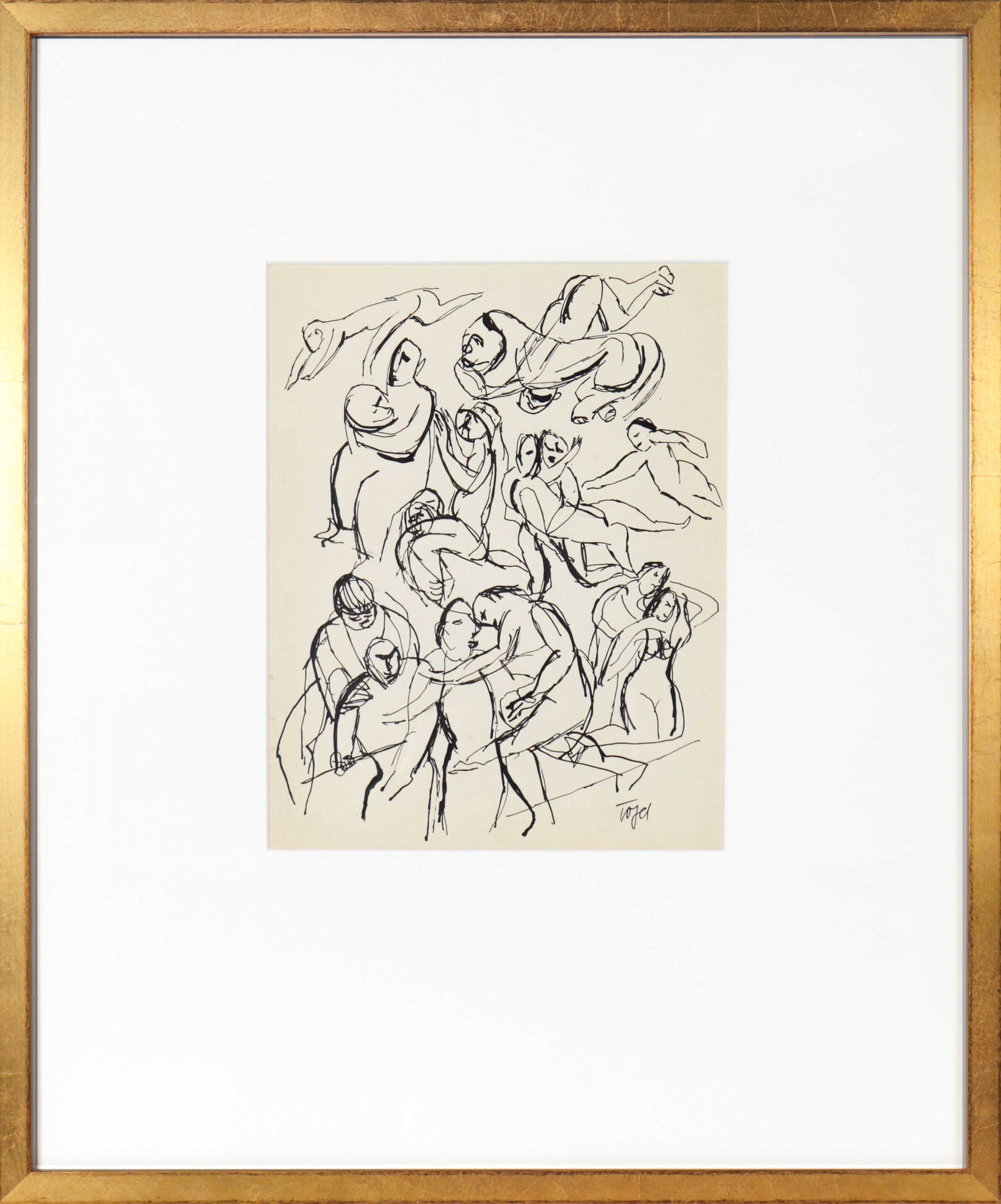 Monochromatic Figurative Scene in Abstraction<br>20th Century Ink<br><br>#11261