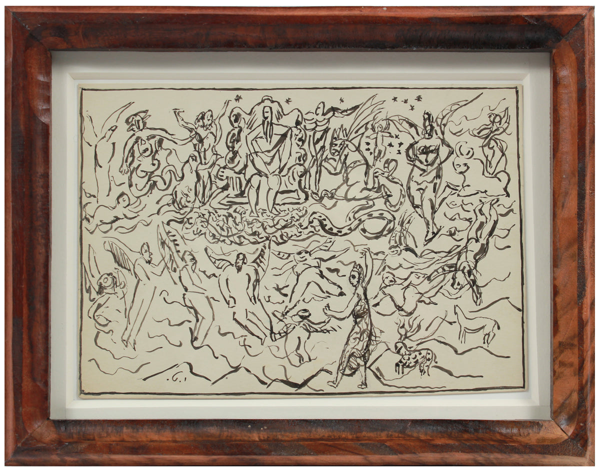 Expressionist Celestial Figurative Scene &lt;br&gt;Early 20th Century Ink &lt;br&gt;&lt;br&gt;#11311