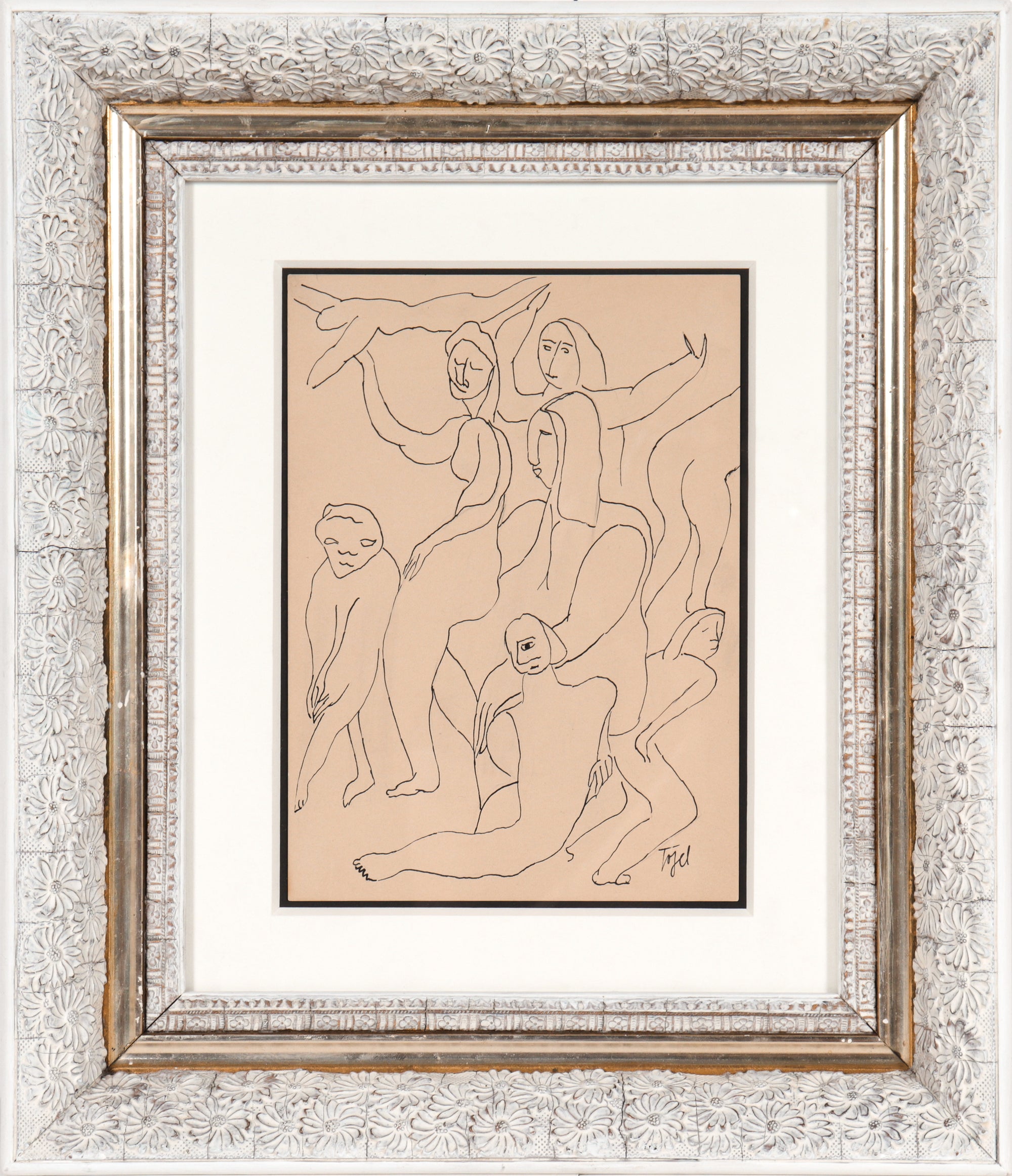 Expressionist Linear Figures <br>Early-Mid 20th Century Ink <br><br>#11792