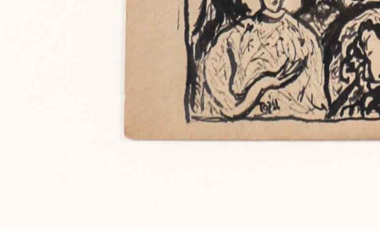 Mystical Figurative Scene<br>20th C. Ink Wash<br><br>#11800