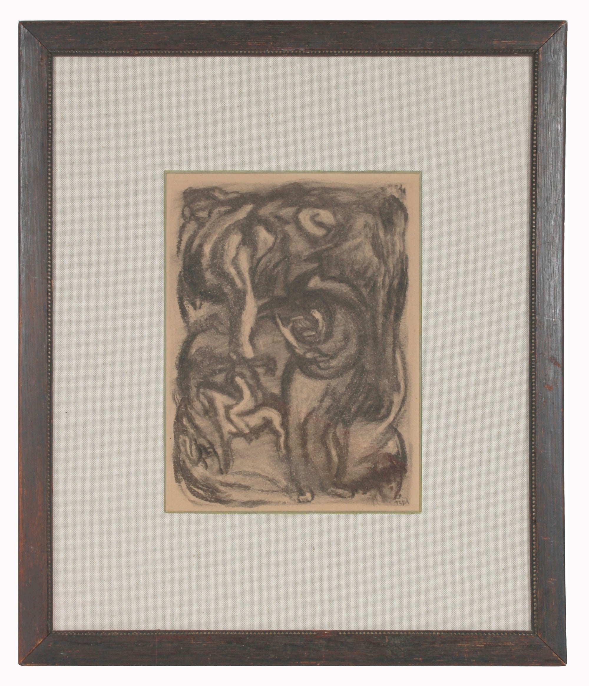 Expressionist Celestial Figurative Scene <br>Early 20th Century Charcoal <br><br>#11932