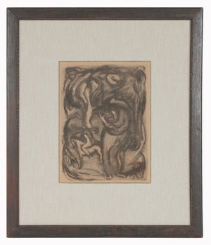 Expressionist Celestial Figurative Scene <br>Early 20th Century Charcoal <br><br>#11932