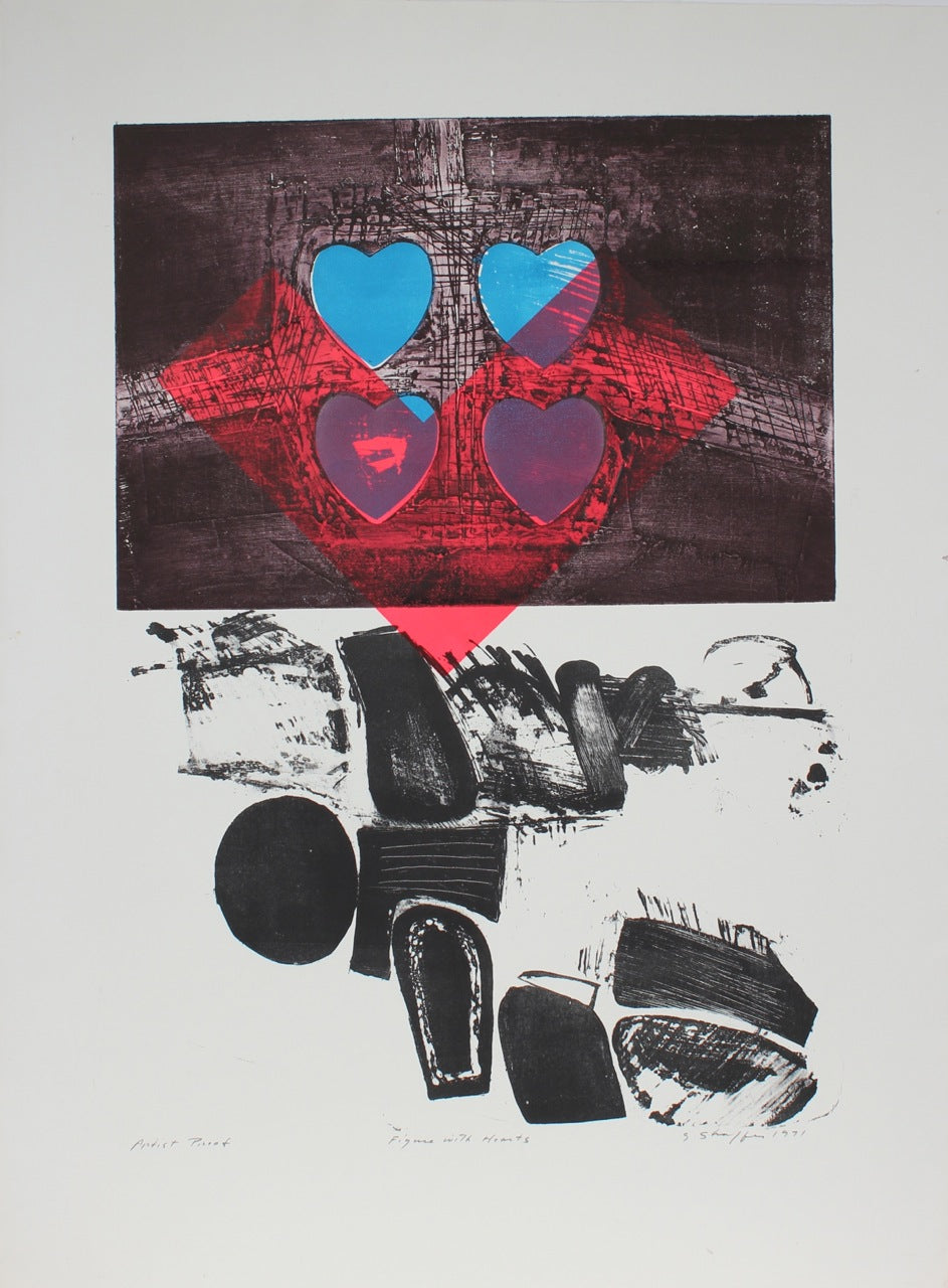 <i>Figure with Hearts</i><br>1991 Collograph & Lithograph<br><br>#11973
