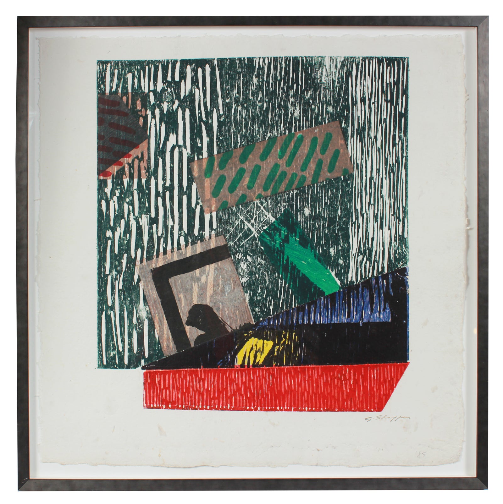 Graphic Abstract in Primary Colors <br>1989 Collograph <br><br>#12074