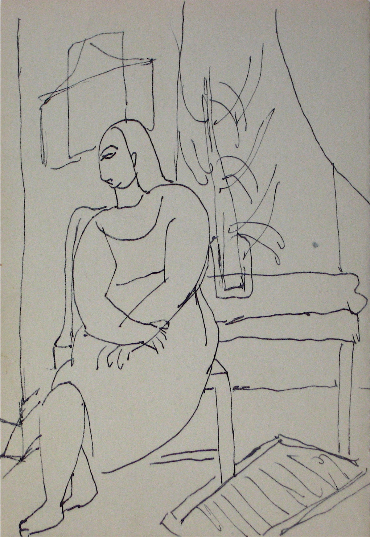 Minimal Ink Figure Scene &lt;br&gt;Early 20th Century &lt;br&gt;&lt;br&gt;#12837