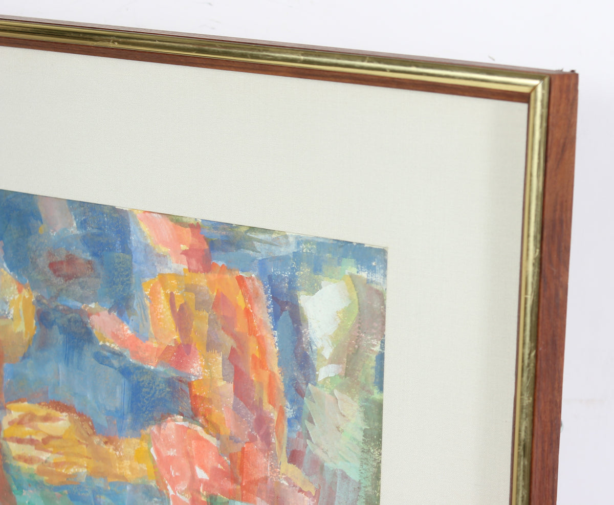 Colorful Expressionist Dancing Figures with Lion <br>Early-Mid 20th Century Watercolor <br><br>#13230