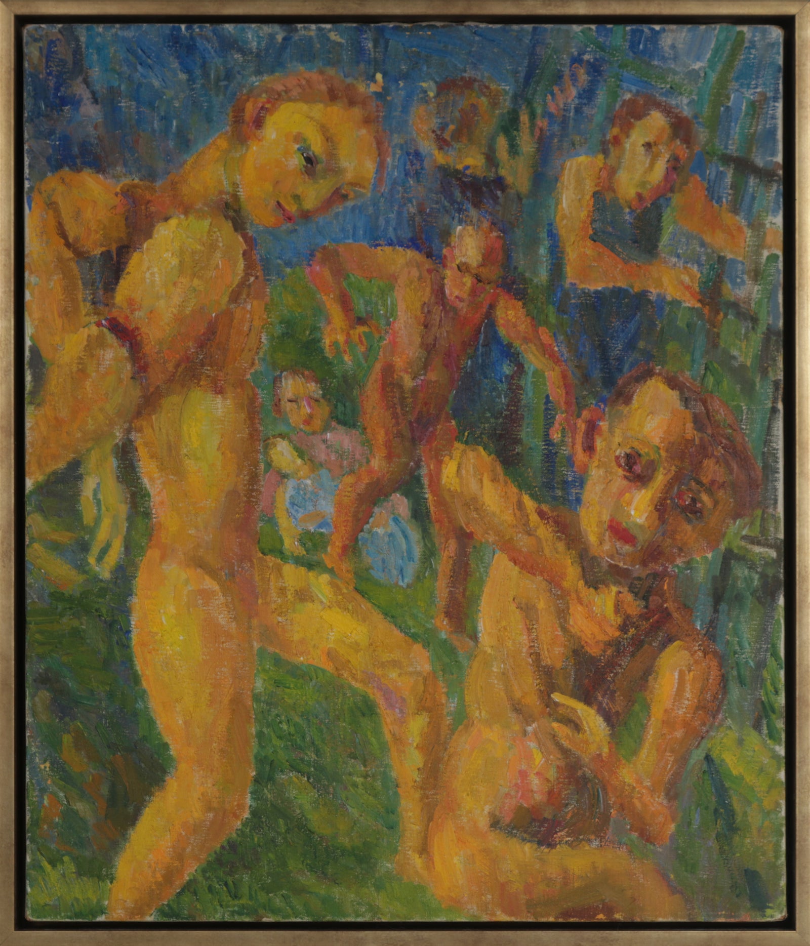 Bold Expressionist Figure Scene <br>1948 Oil on Canvas <br><br>#13931