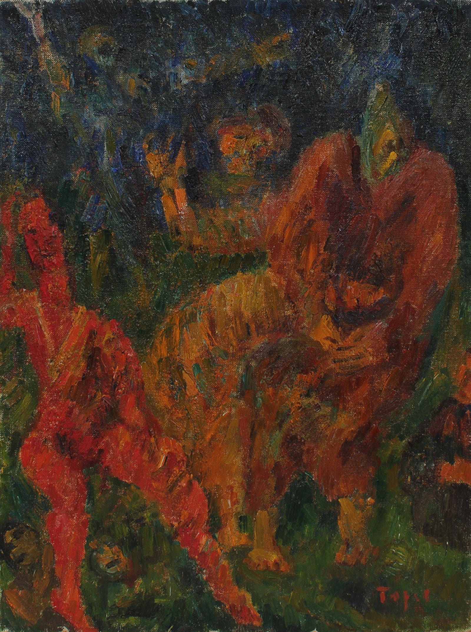 <i> Mercy </i> Expressionist Figure Scene <br>1946 Oil <br><br>#13980