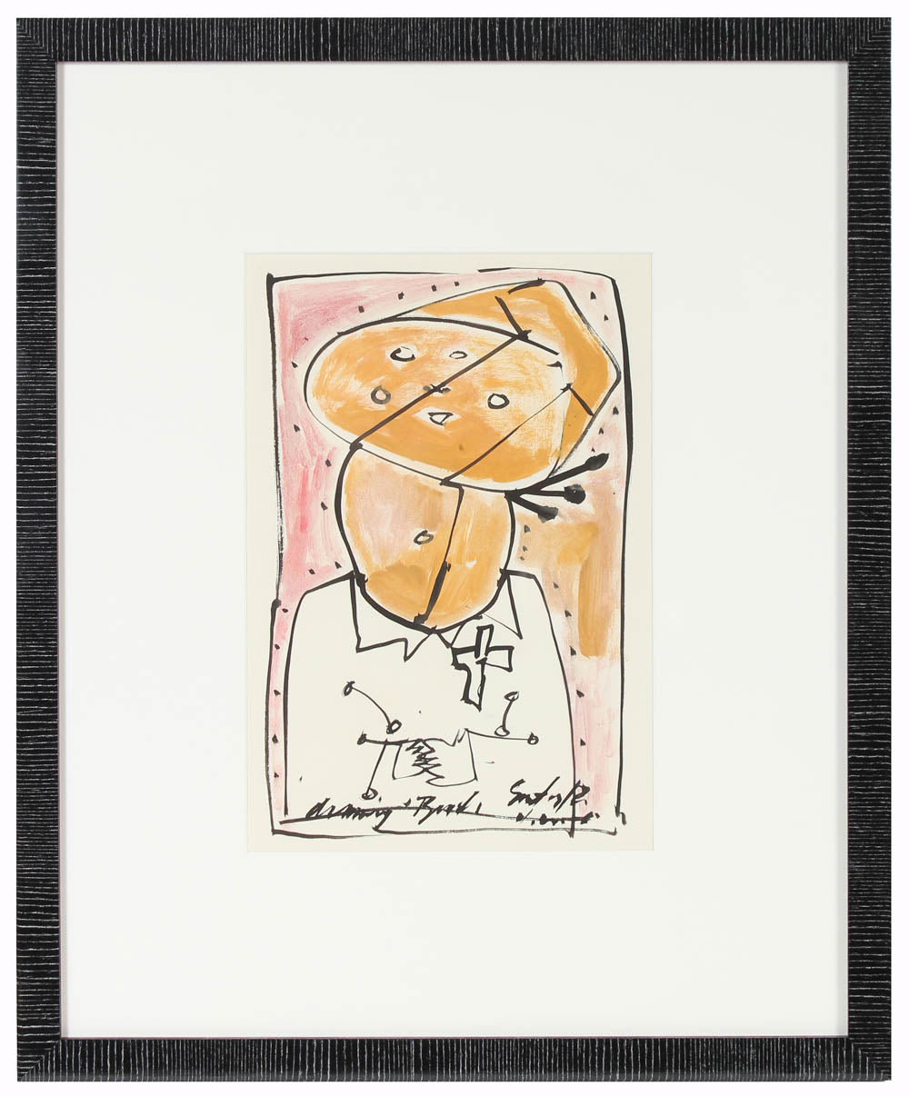 Modernist Figurative Abstract<br>Oil & Ink, 1967<br><br>#14524