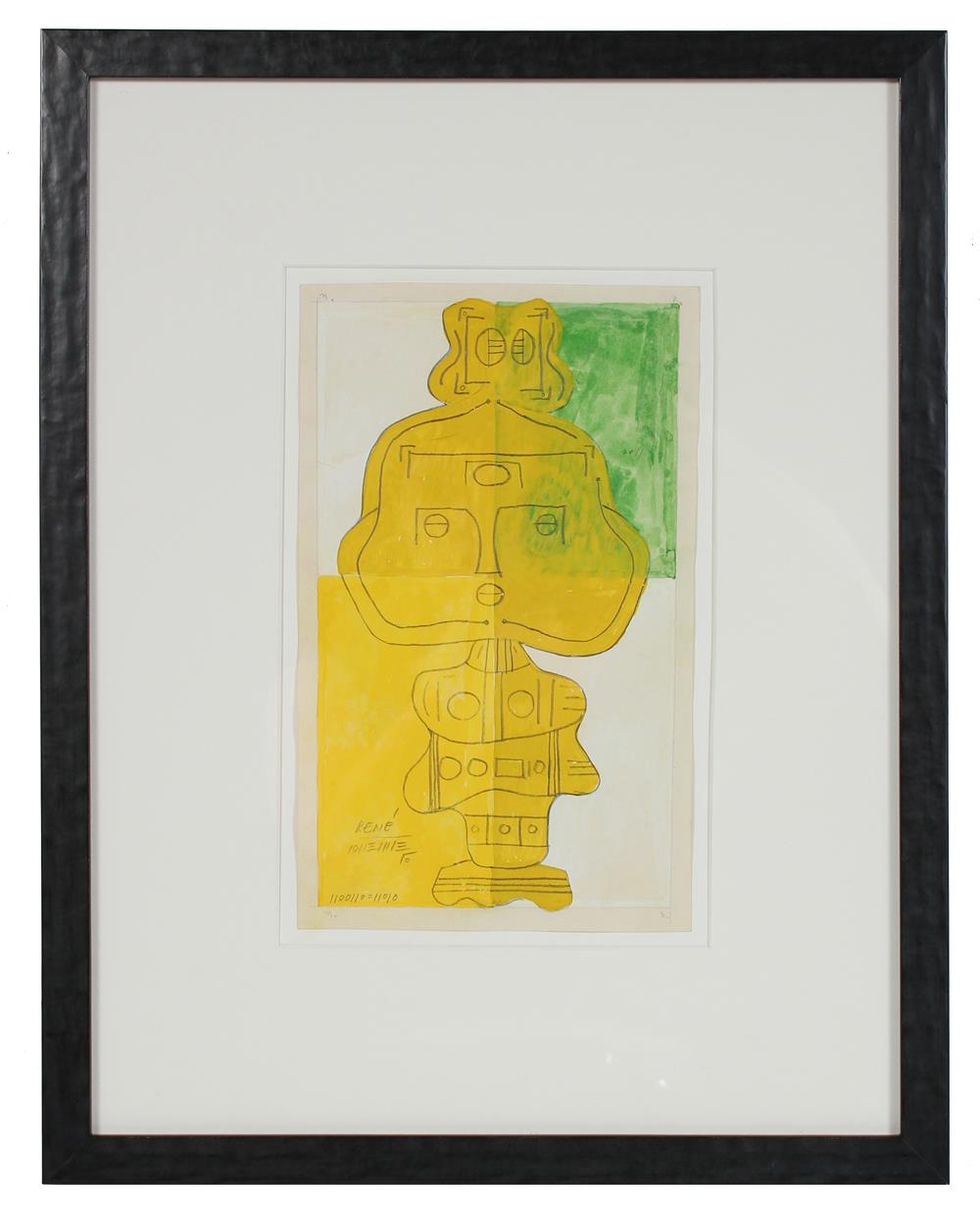 Mid Century Yellow Totem<br>Watercolor & Graphite<br><br>#14535