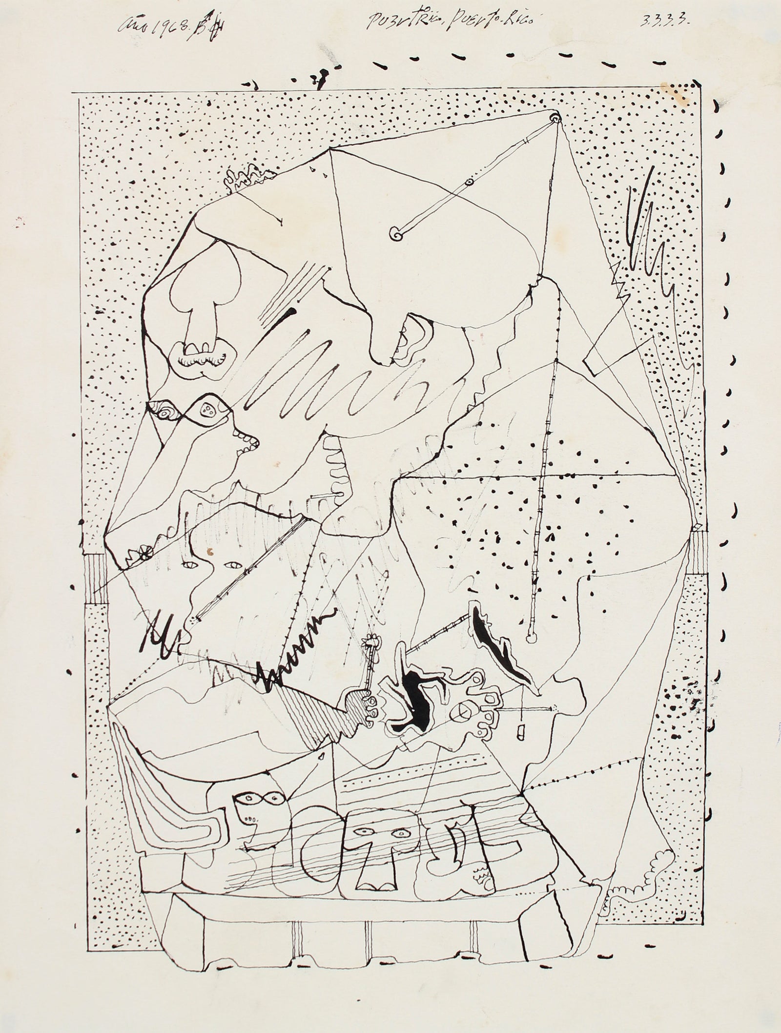 Hectic Linear Abstract <br>1968 Ink <br><br>#14578