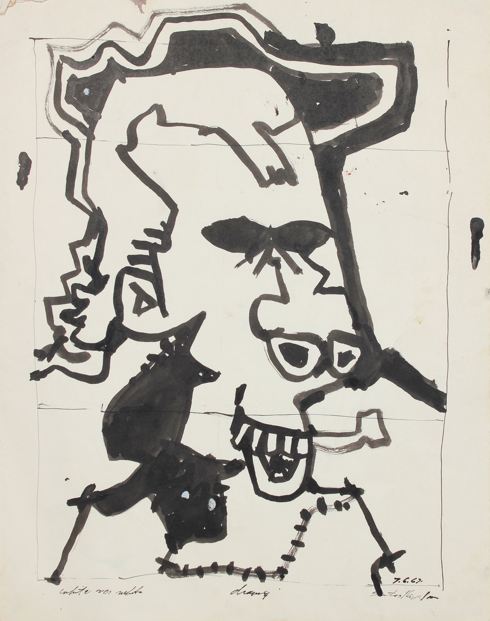 Surrealist Smiling Profile <br>1967 Ink <br><br>#14584