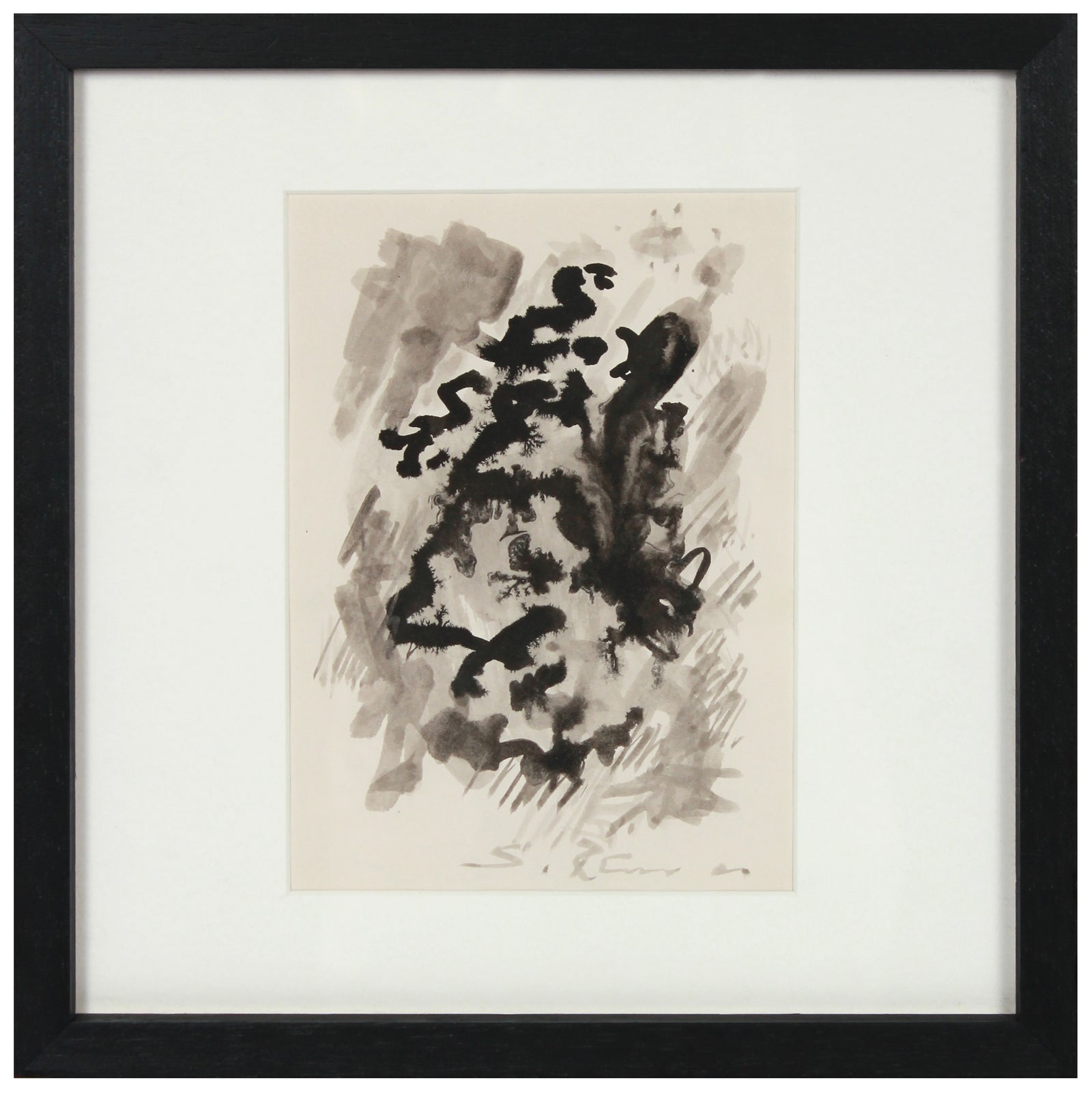 Abstract Monochromatic Drawing <br>1966 Ink Wash on Paper <br><br>#14792