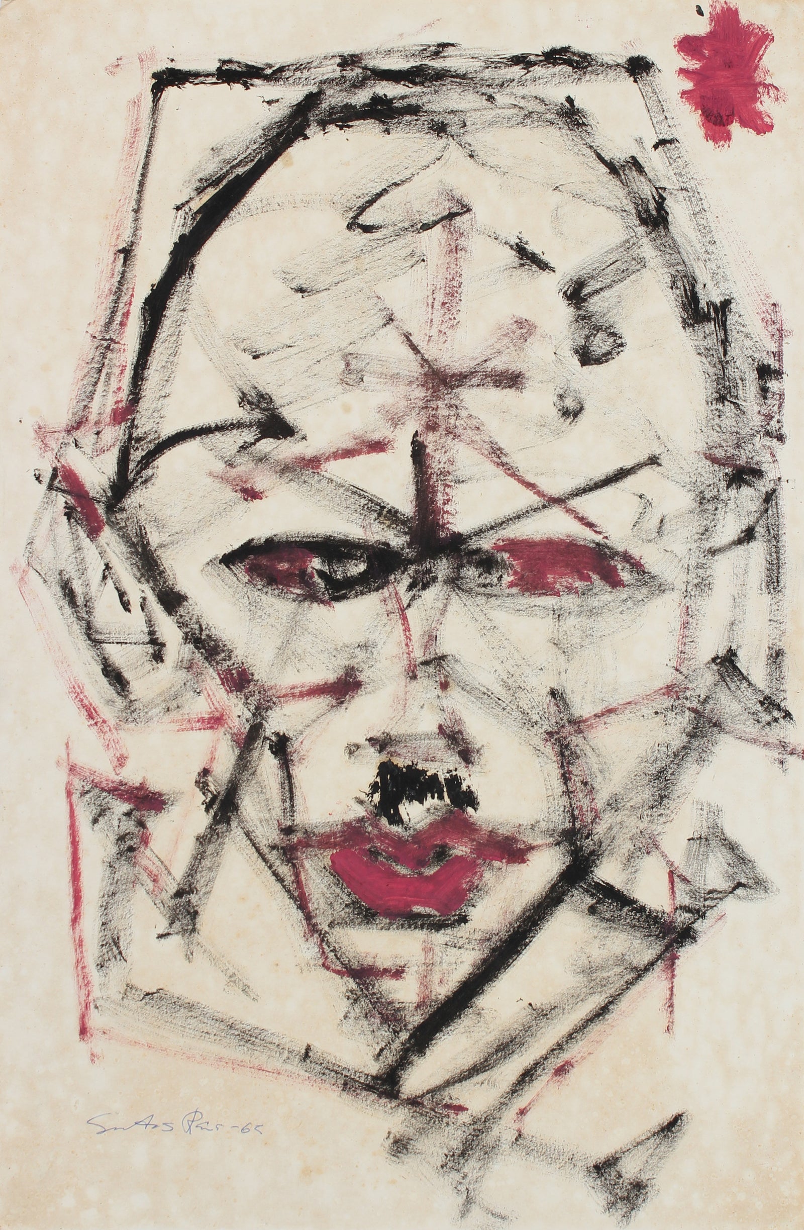 Angular Surrealist Portrait <br>1965 Oil<br><br>#14885