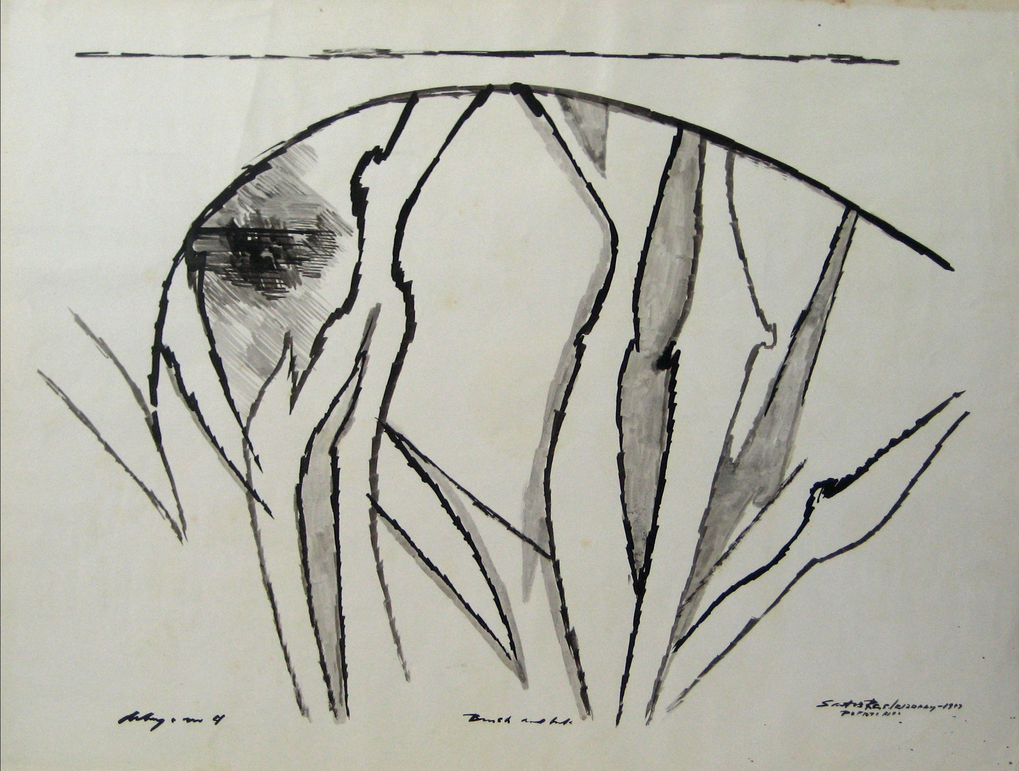 Modernist Monochrome Abstract <br>1967 Ink <br><br>#15074