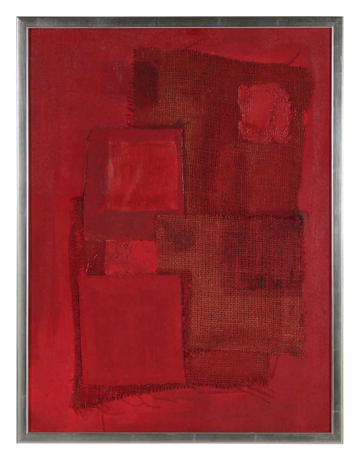 &lt;i&gt;Red Assemblage&lt;/i&gt; &lt;br&gt;Mid Century Acrylic &amp; Fabric Collage &lt;br&gt;&lt;br&gt;#43114