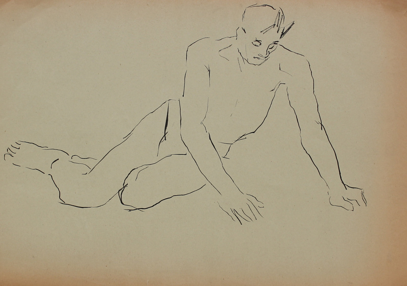 Pen & Ink Male Nude<br>1930-50s<br><br>#16036