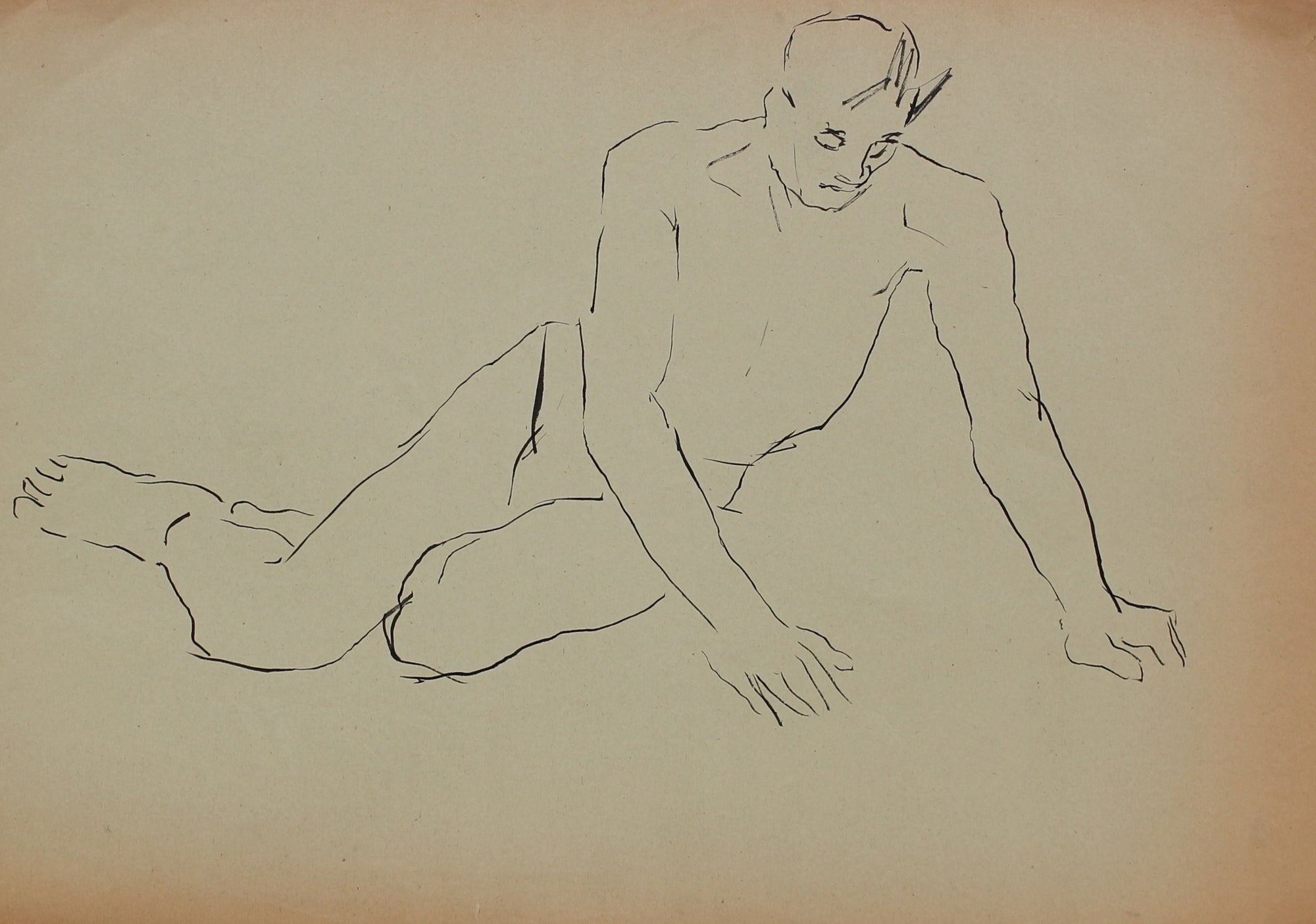 Pen & Ink Male Nude<br>1930-50s<br><br>#16036