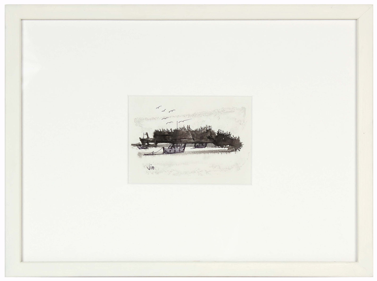 Petit Modernist Seascape<br>Ink Wash on Paper<br><br>#16215