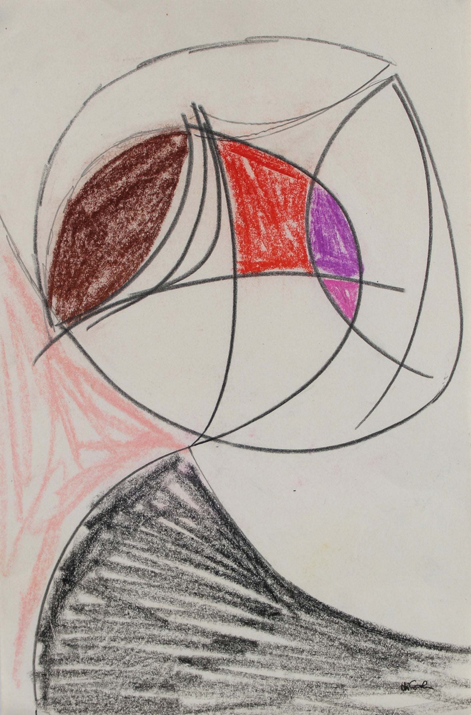 Modernist Geometric Abstract<br>20th Century Graphite, Charcoal & Pastel<br><br>#17691