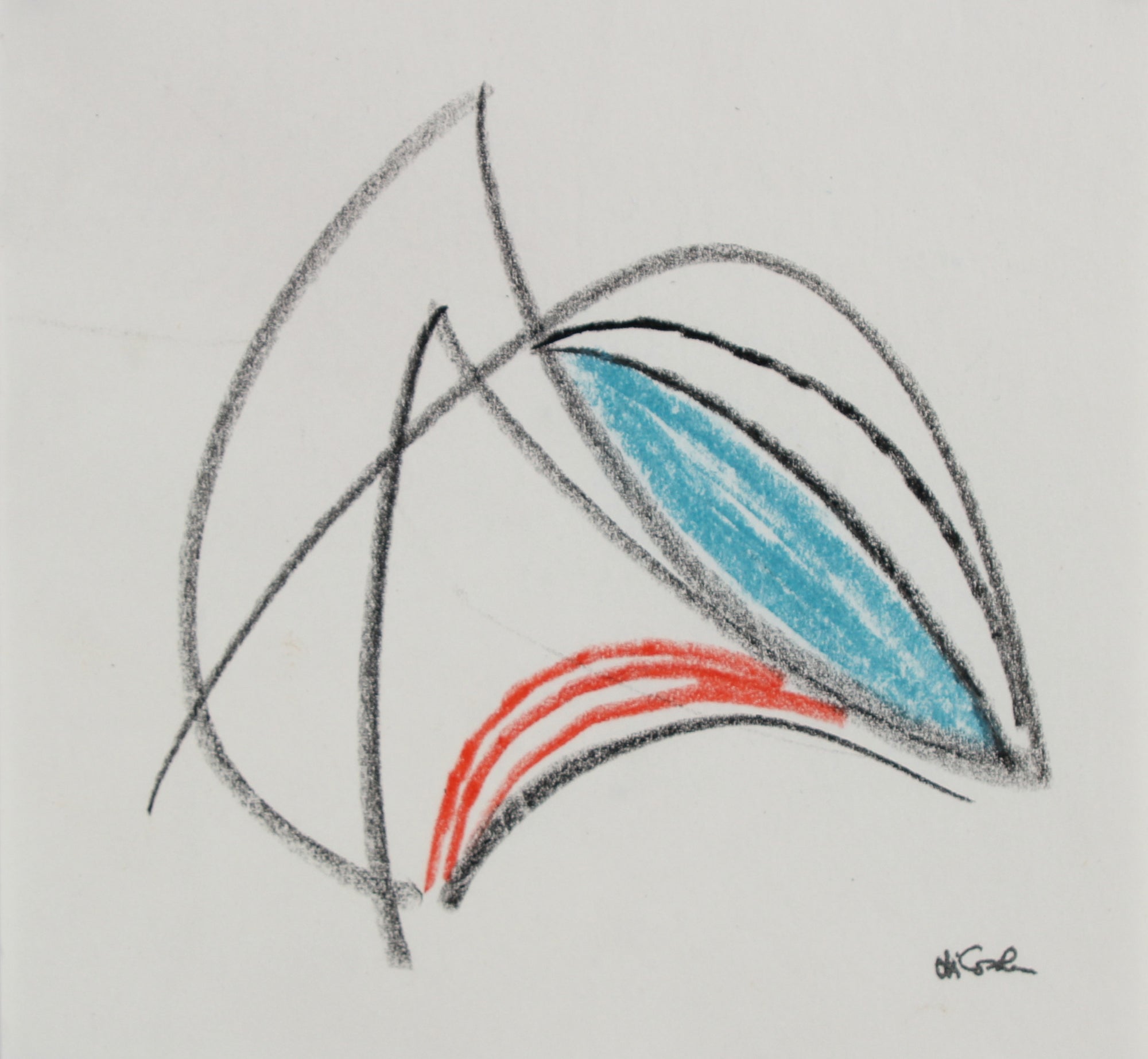 Angular Modernist Abstract<br> 20th Century Charcoal & Pastel<br><br>#17697