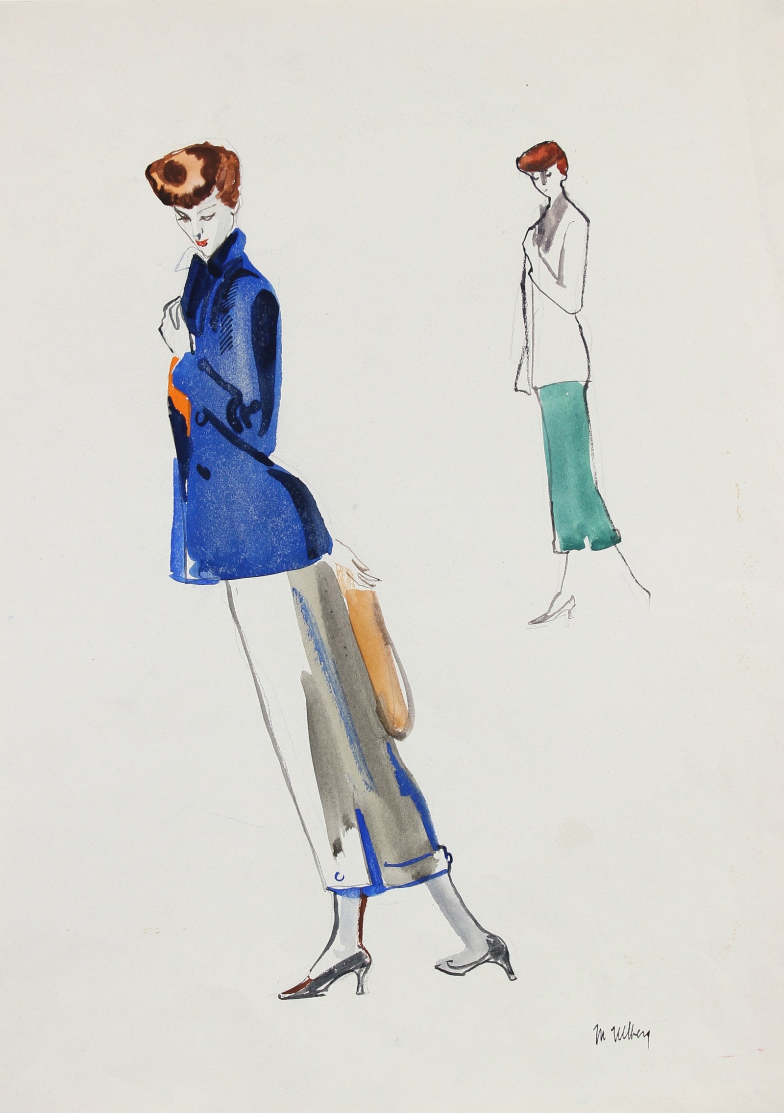 Pair of Models<br>Gouache on Board<br><br>#18465