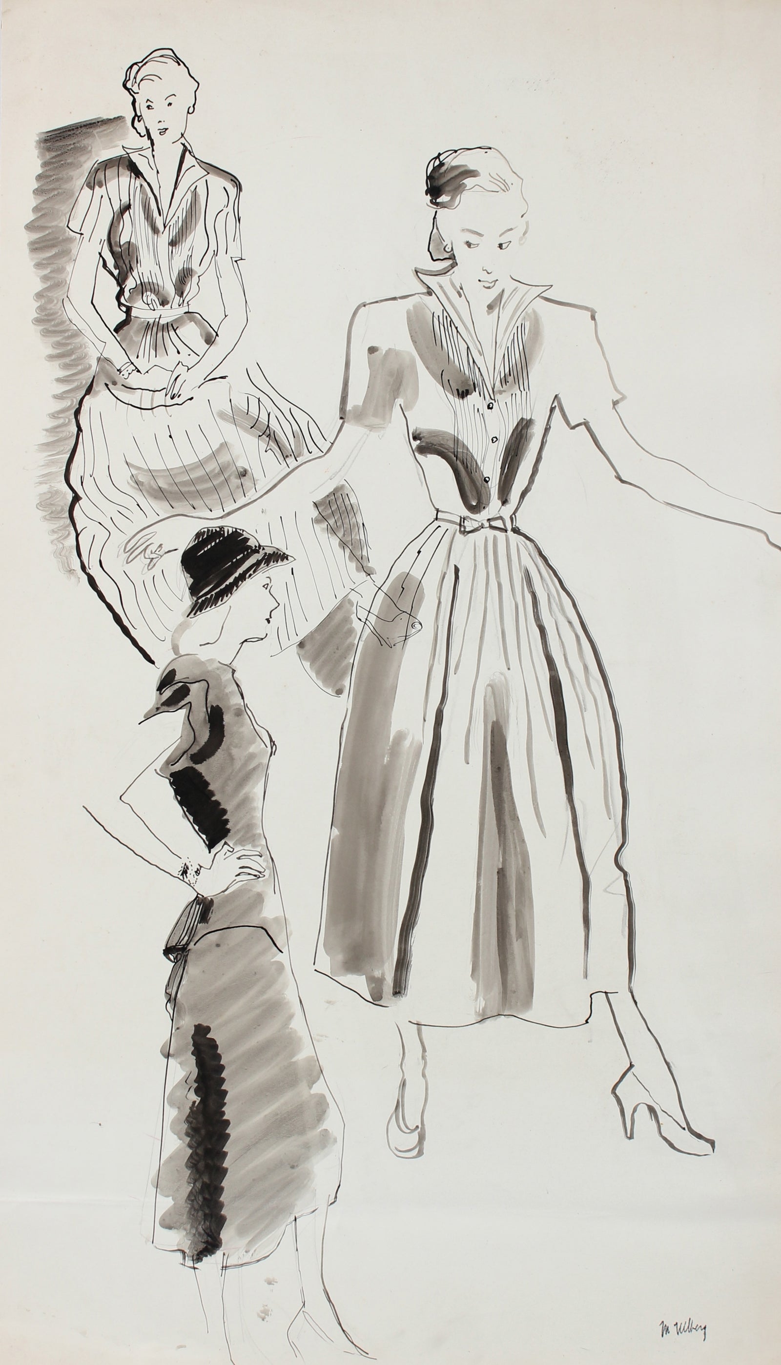 Mid Century Fashion Scene<br>Gouache on Board<br><br>#18473