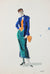 Woman in Green & Blue<br>Mid Century Gouache<br><br>#18475