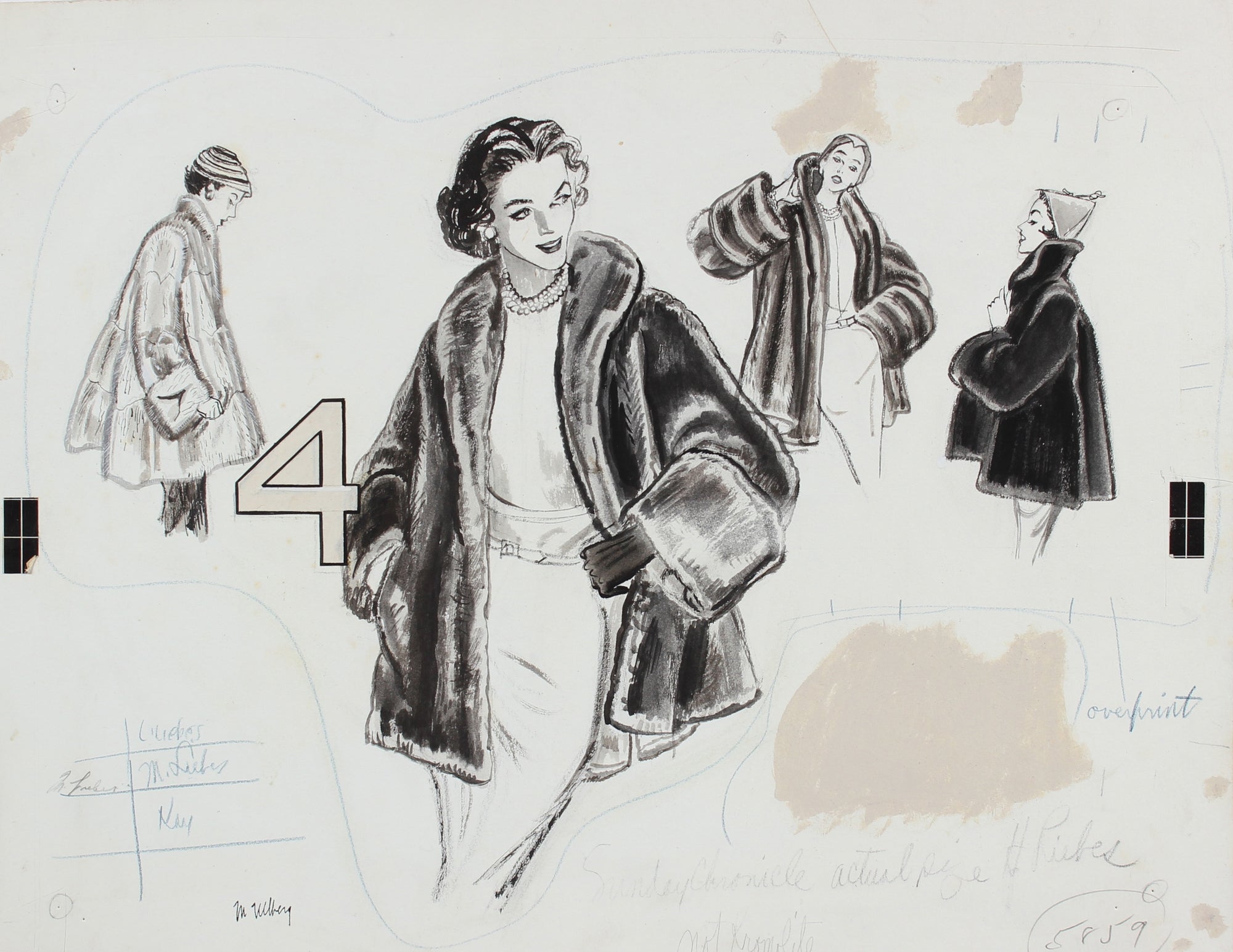 Fur Coat Fashion Proof<br>Gouache, 1946-54<br><br>#18605