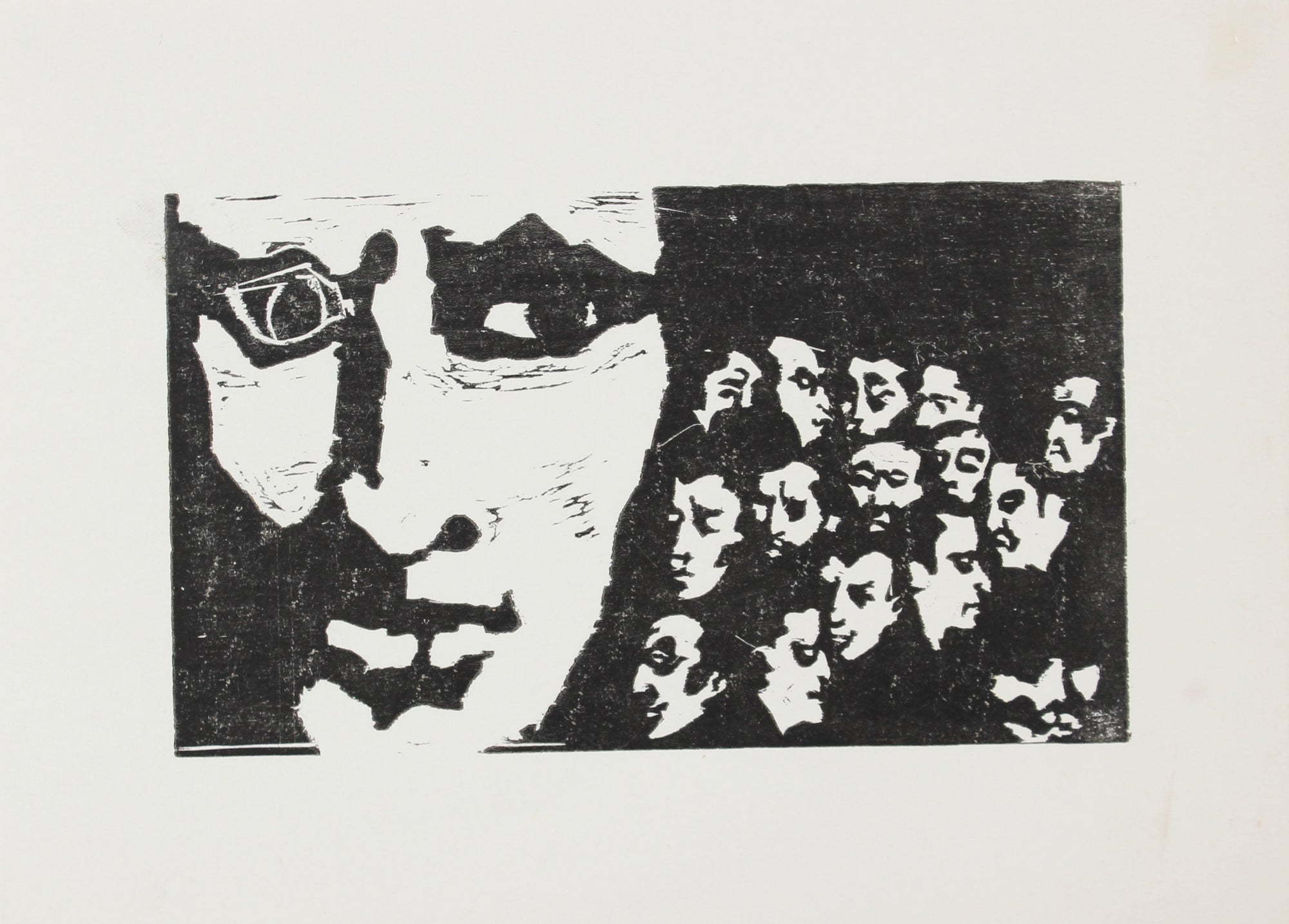 <i>Fifteen Men in a Cellar; Plus One</i><br>Woodcut, 1960s<br><br>#2147B