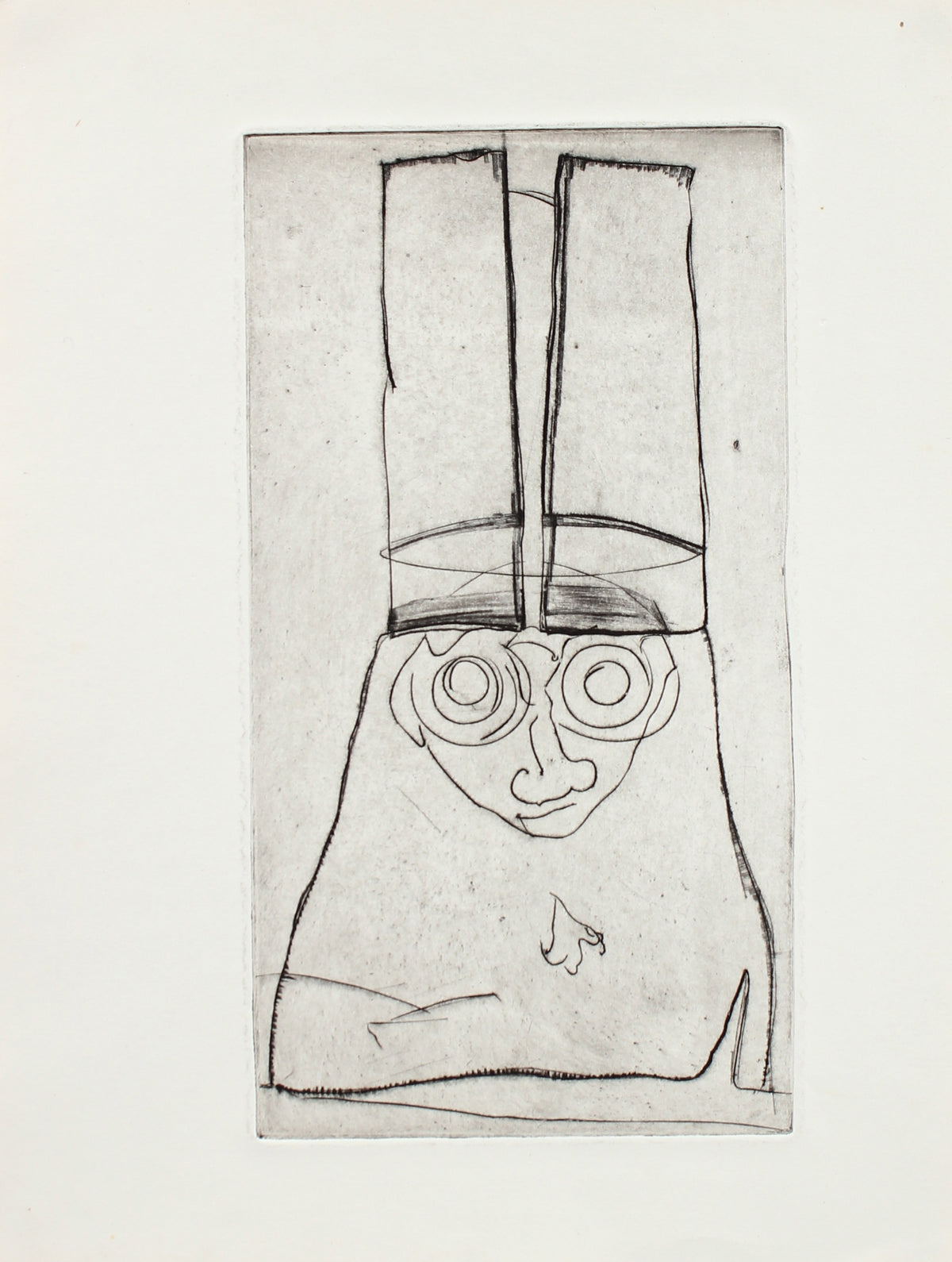 Man in a Tall Hat <br>Etching, 1960-70s <br><br>#2150A