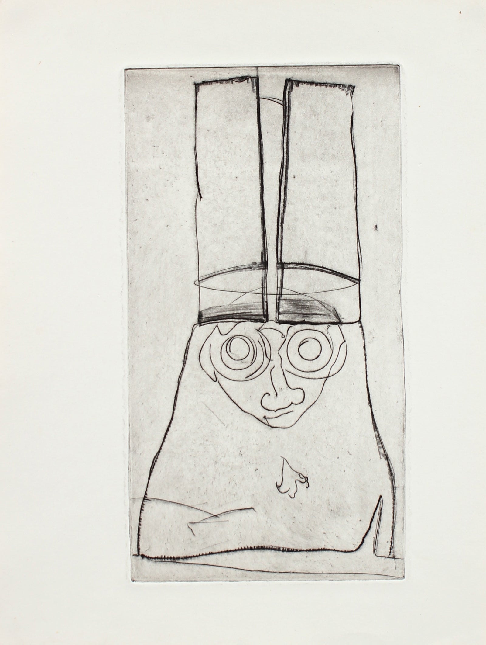 Man in a Tall Hat <br>Etching, 1960-70s <br><br>#2150A