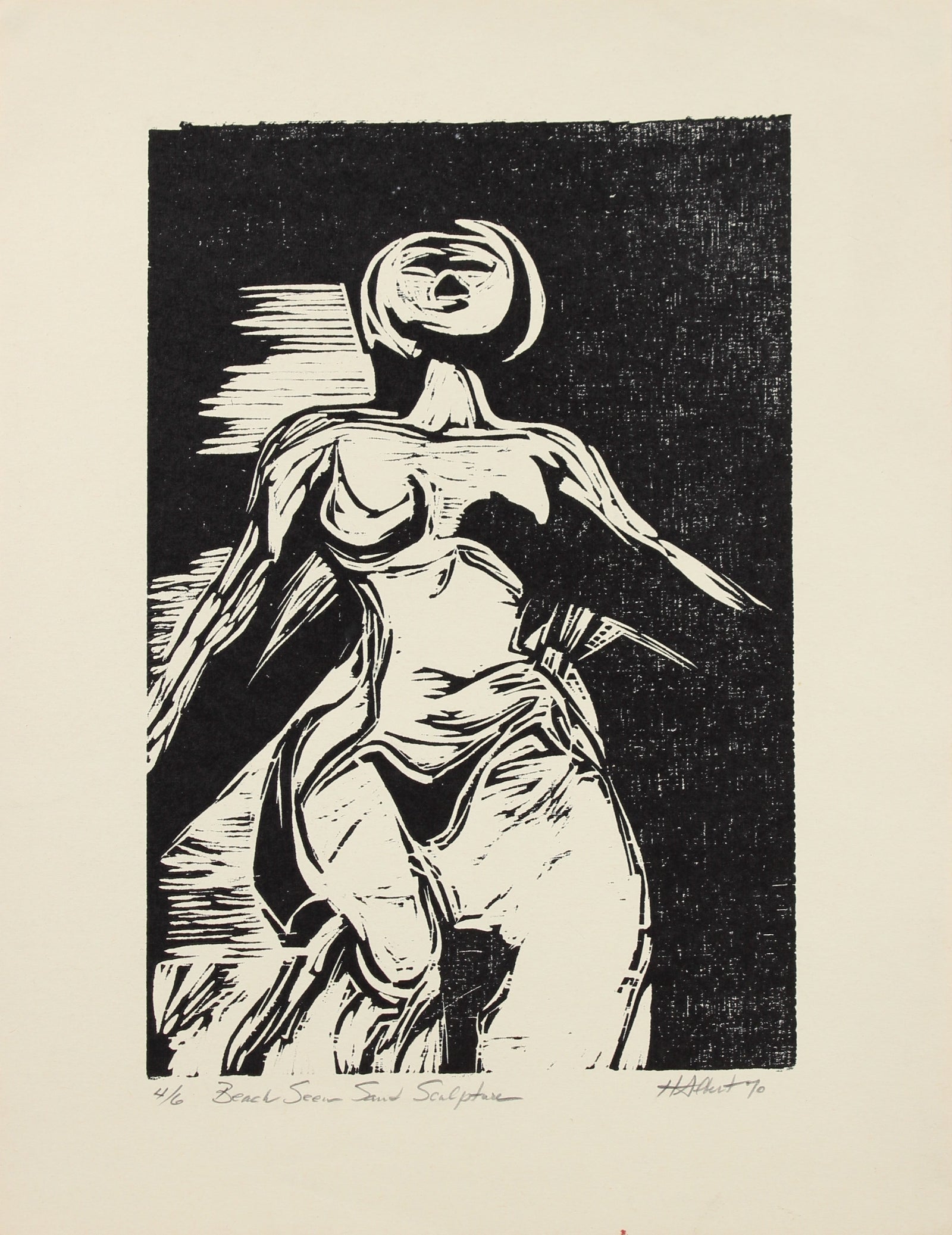 <i>Beach Seen Sand Sculpture</i><br>Woodcut, 1970<br><br>#2151A