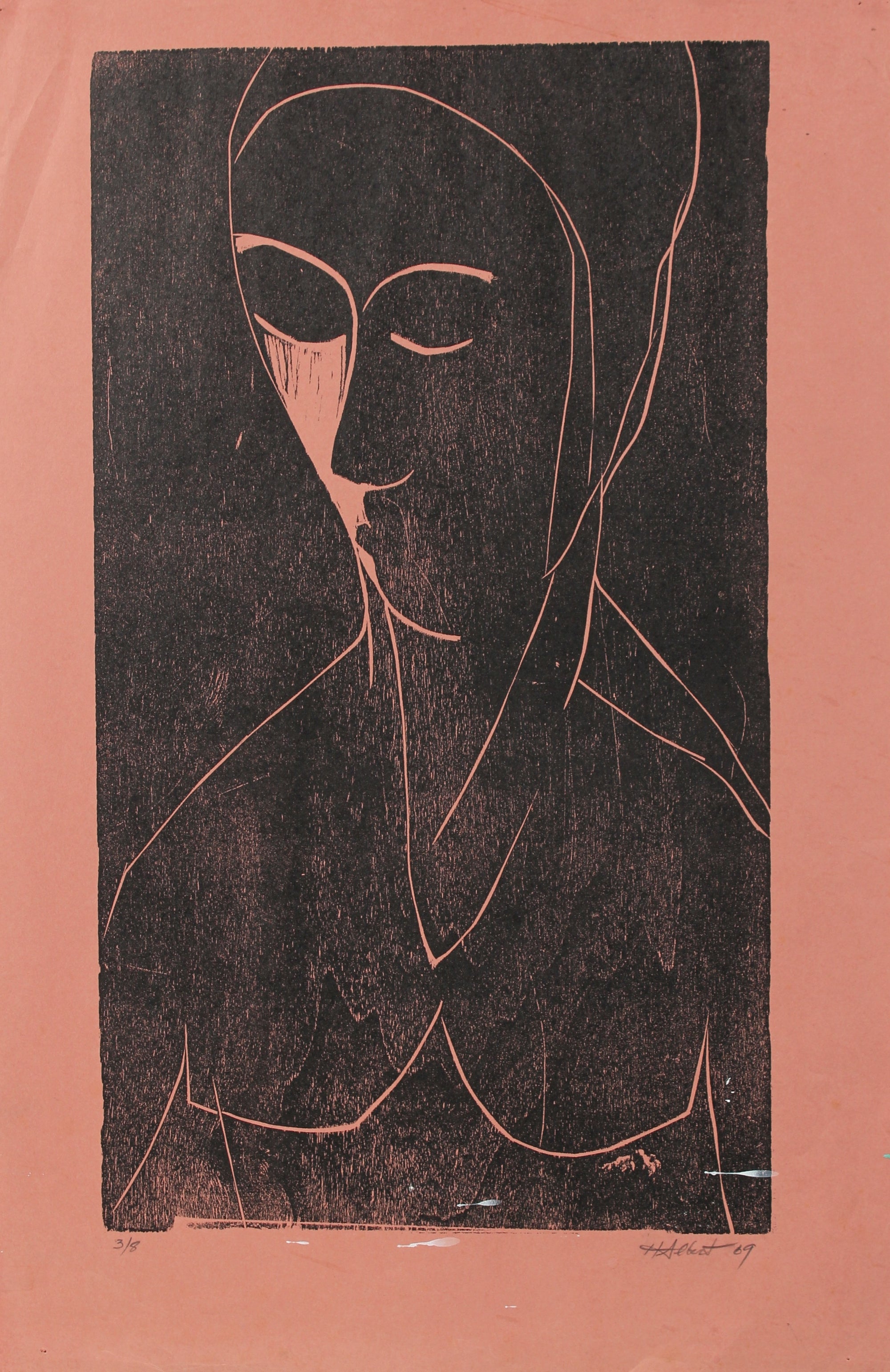 Abstracted Figure in Pink<br>1969 Woodcut<br><br>#2172