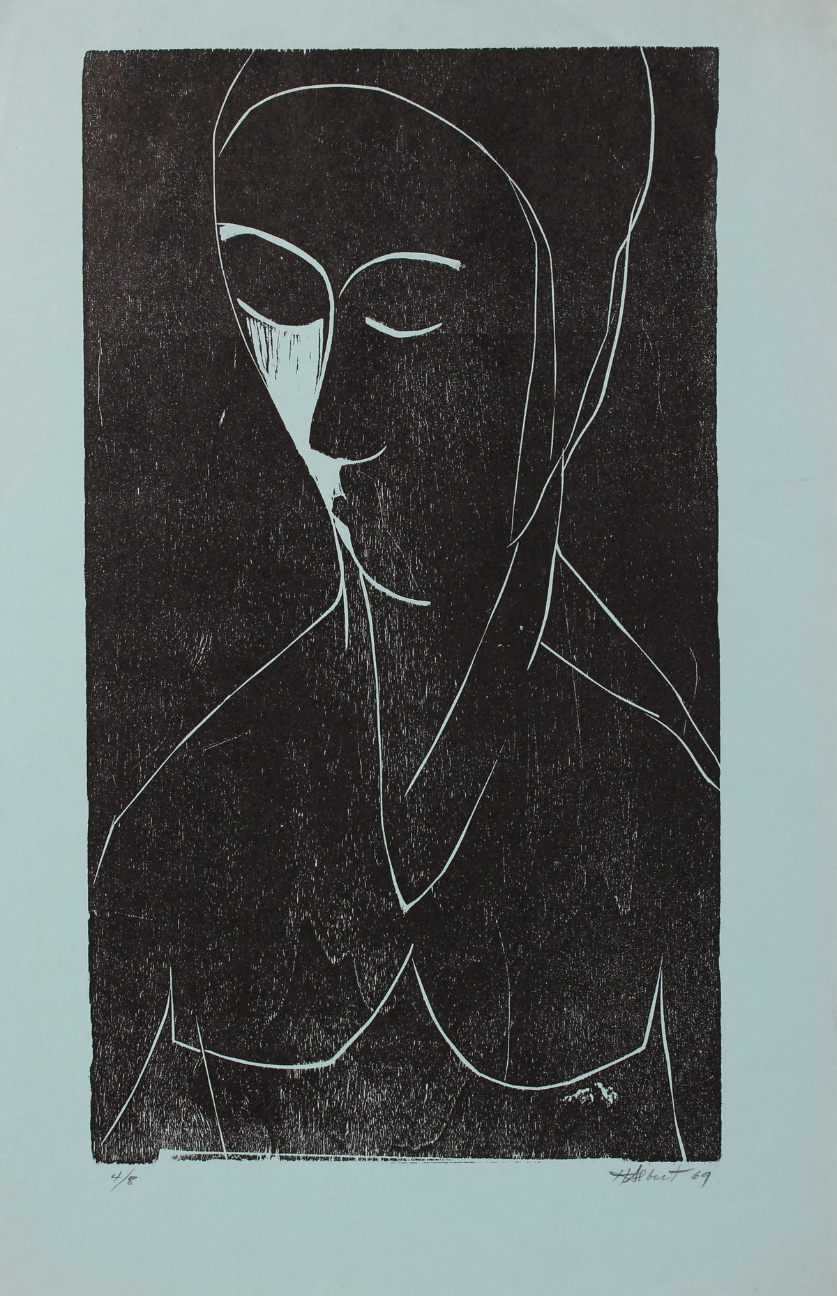 Abstracted Figure in Blue<br> Woodcut, 1969<br><br>#2173