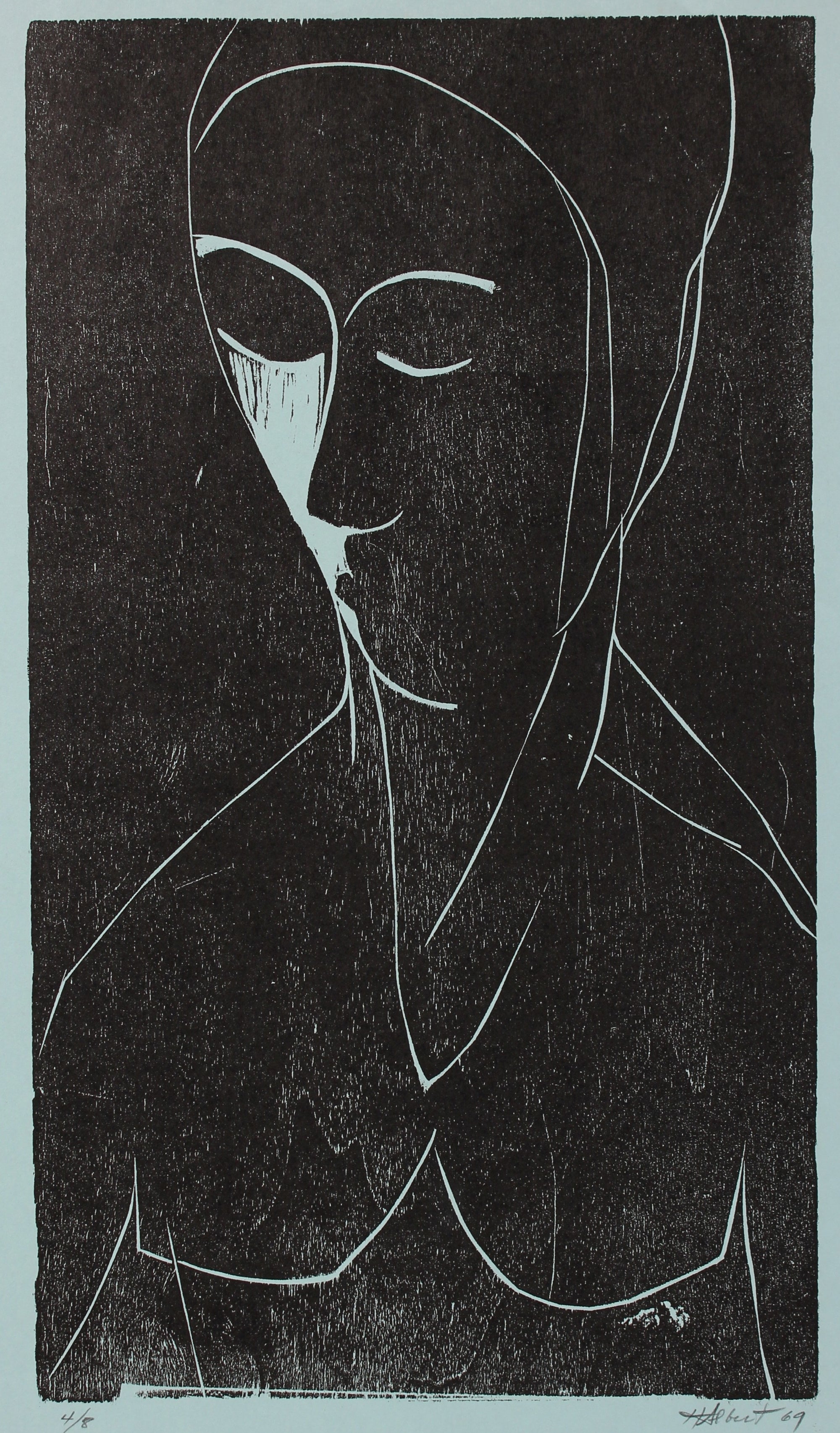 Abstracted Figure in Blue<br> Woodcut, 1969<br><br>#2173