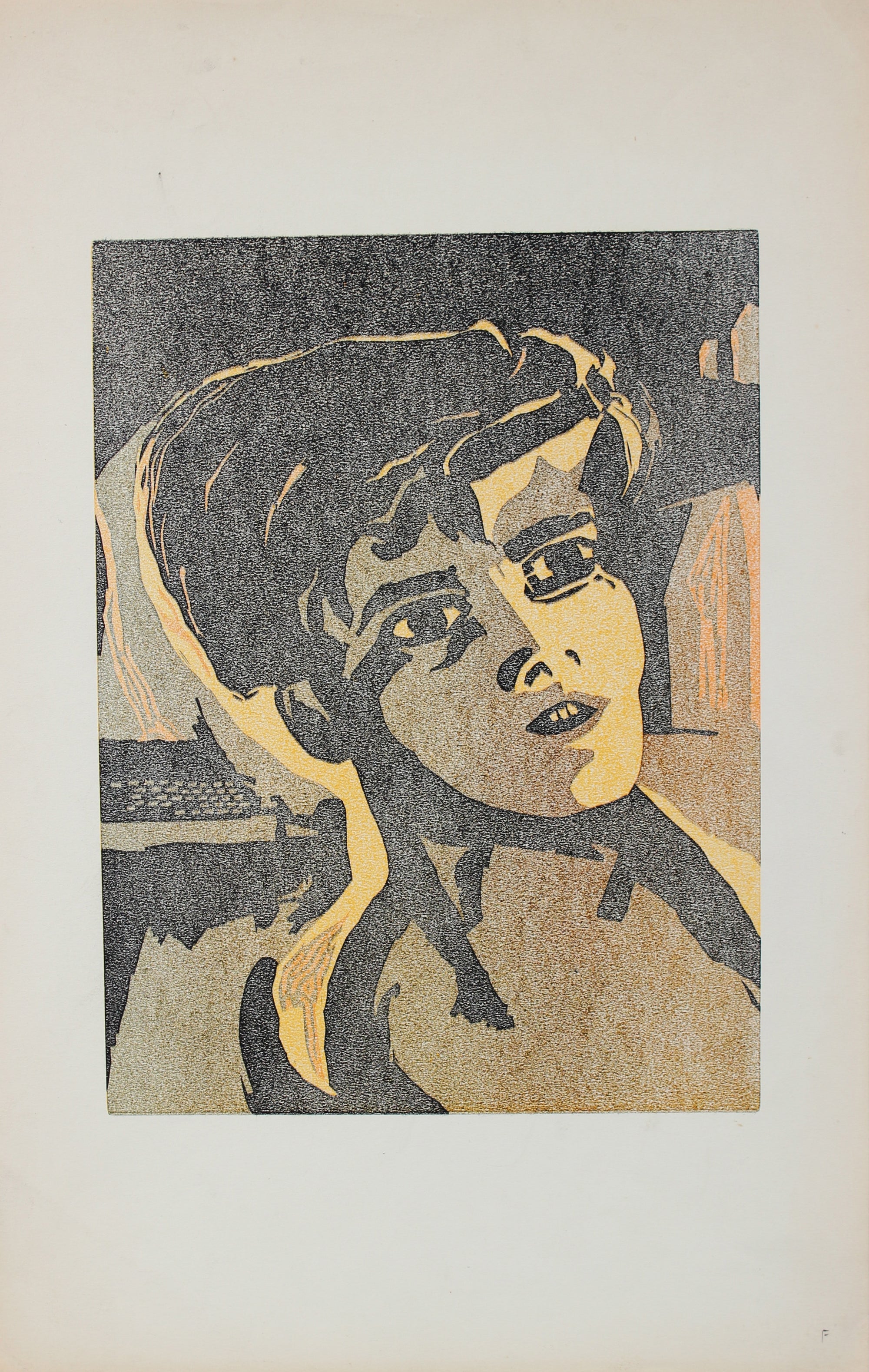 Mid Century Woodcut Portrait of a Boy <br><br>#2174