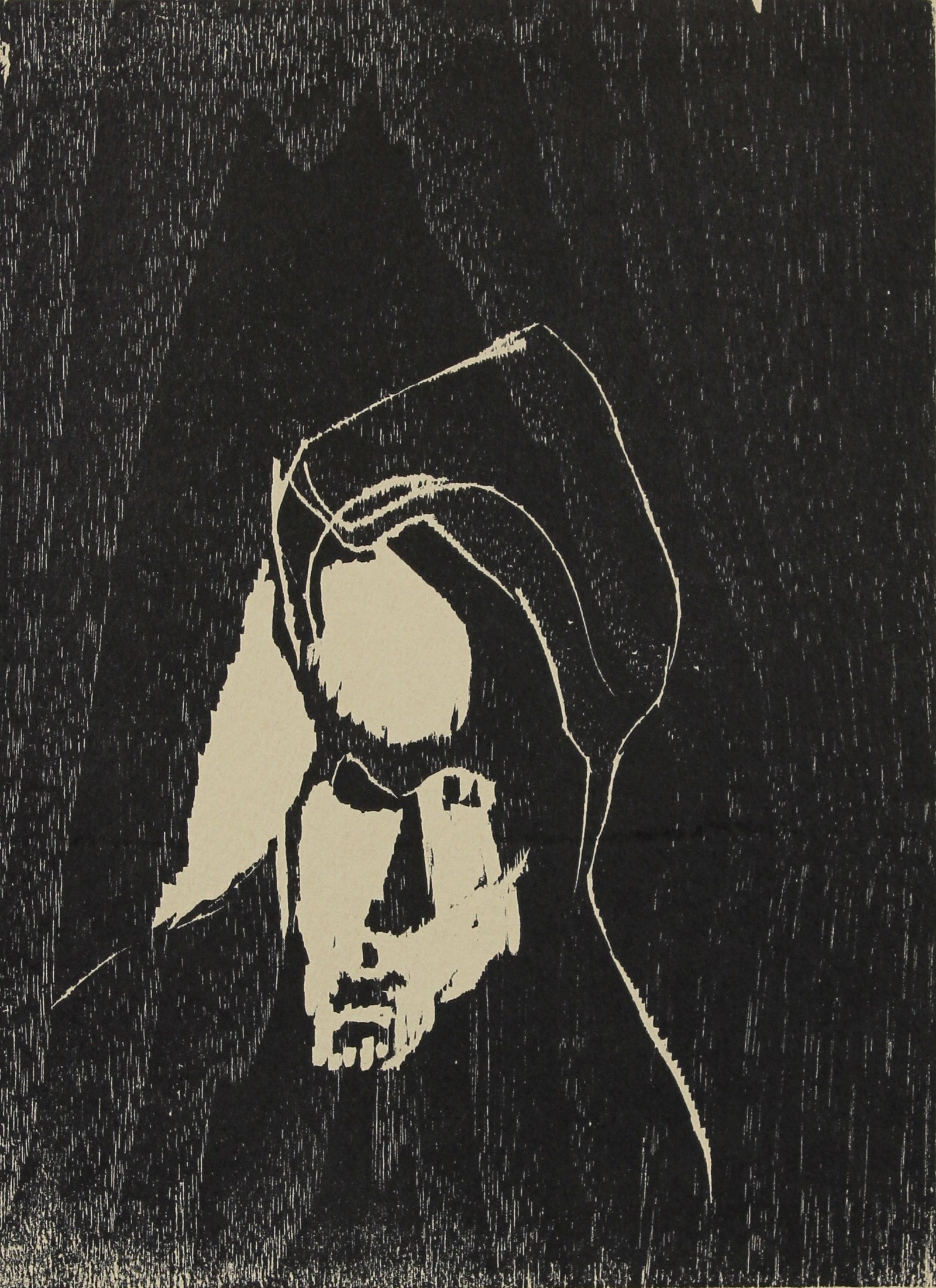 Abstracted Face Woodcut<br>1960-70s<br><br>#2185