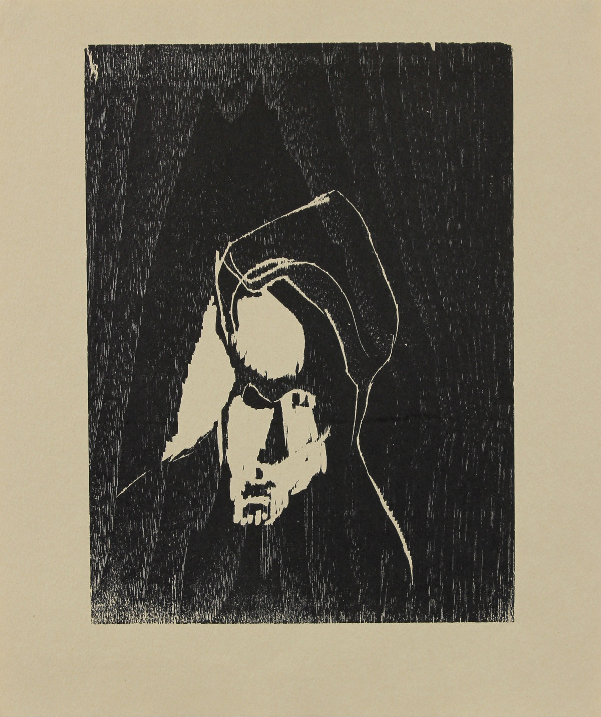 Abstracted Face Woodcut<br>1960-70s<br><br>#2185