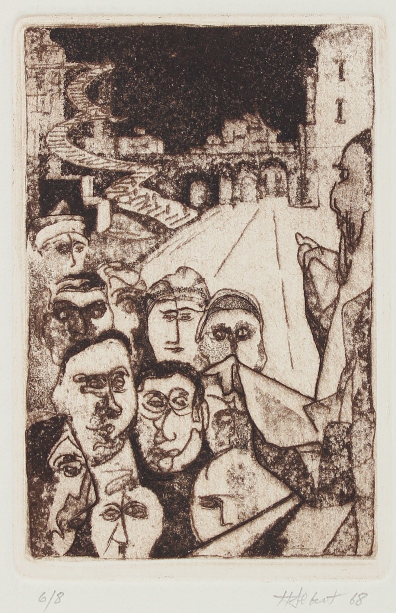 People in the City <br>Etching, 1968 <br><br>#2189