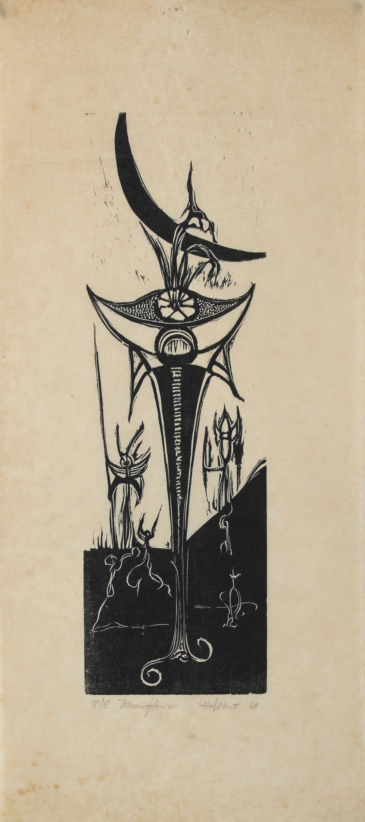 <i>Moonflowers</i><br>1968 Woodcut<br><br>#2202