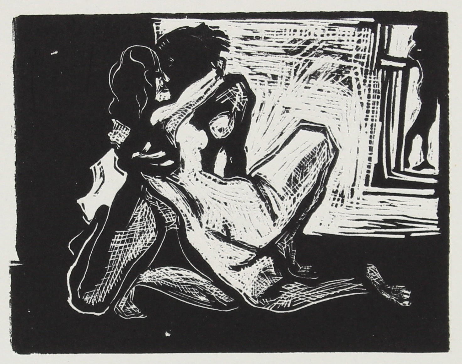 Nudes in Embrace <br>Woodcut, 1960-70s <br><br>#2233A
