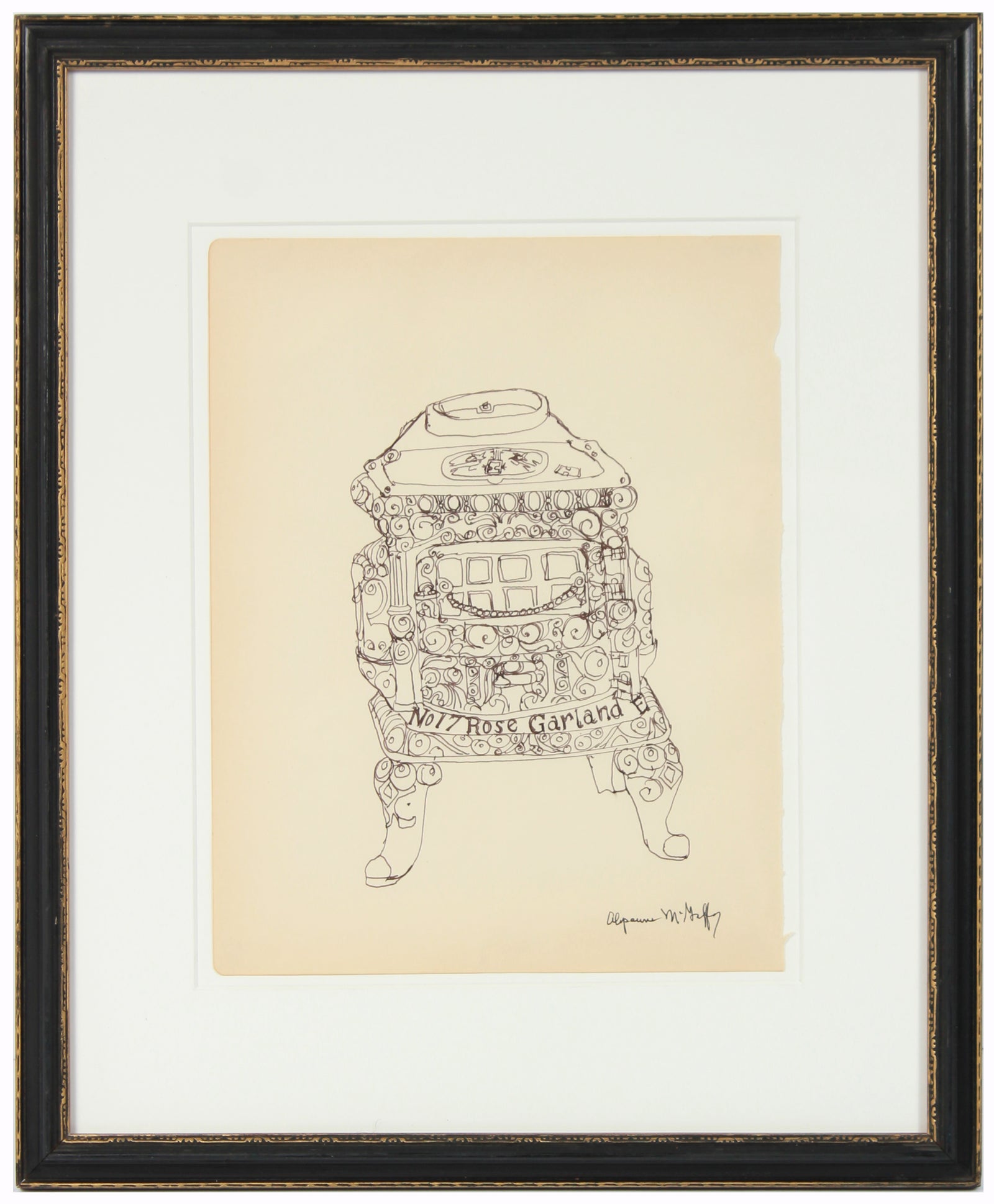 Rose Garland Vintage Cash Register <br>1950-60s Ink Drawing <br><br>#22955