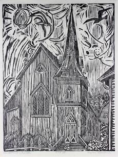 <i>Mendocino Church</i><br>1961 Woodblock<br><br>#33304