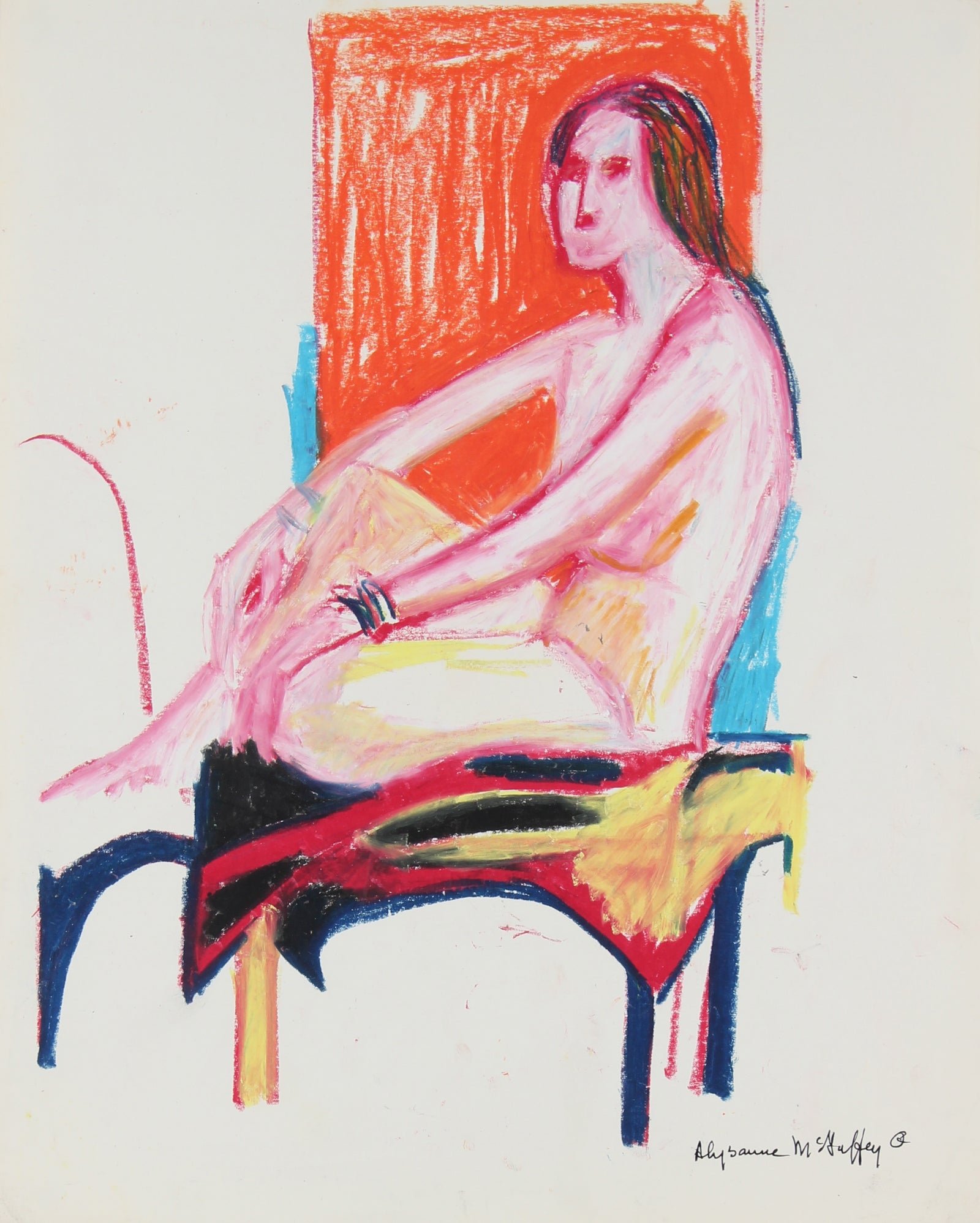 Colorful Seated Nude Figure <br>1950-60s Pastel <br><br>#23344